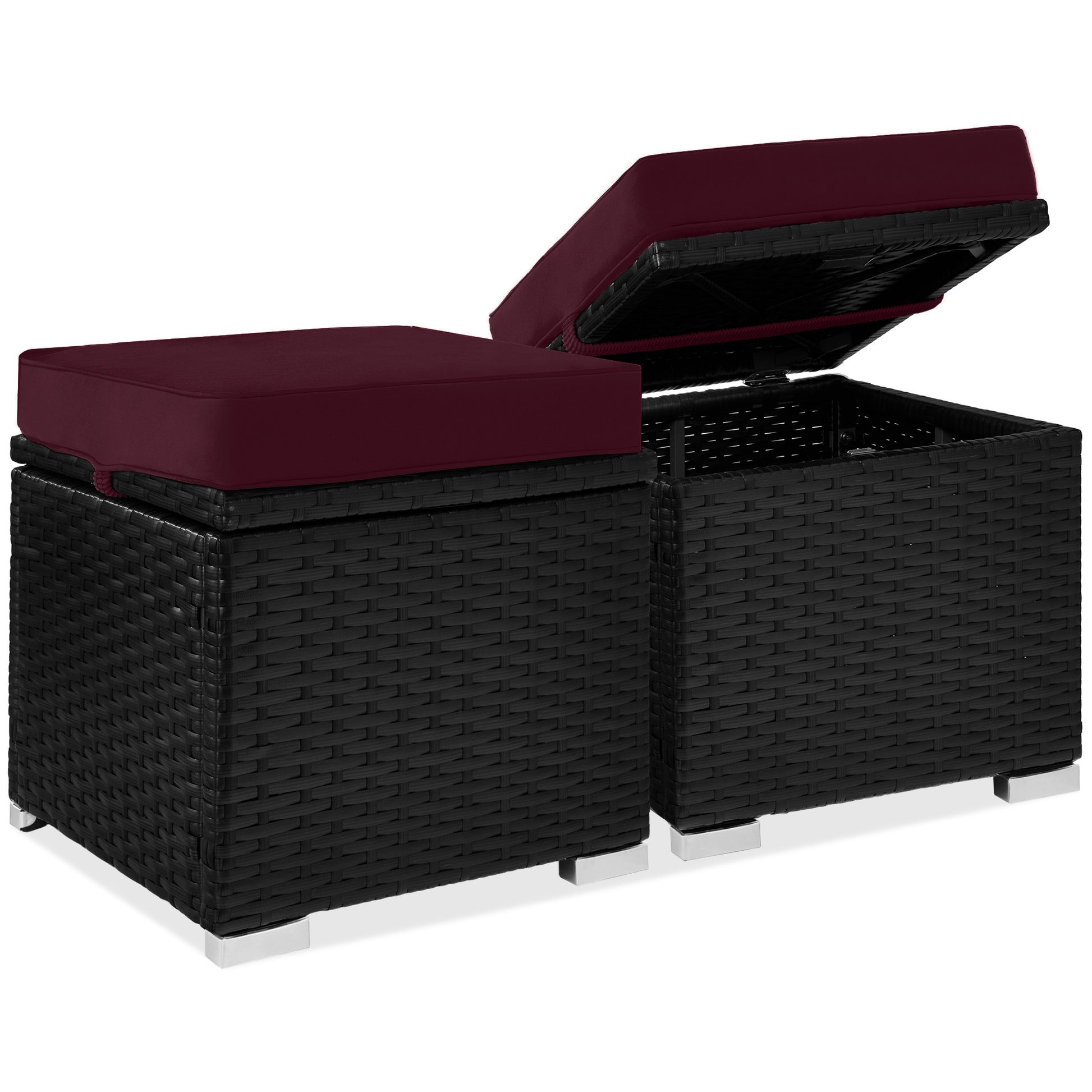 Set of 2 Wicker Ottomans, Multipurpose w/ Removable Cushions, Steel Frame