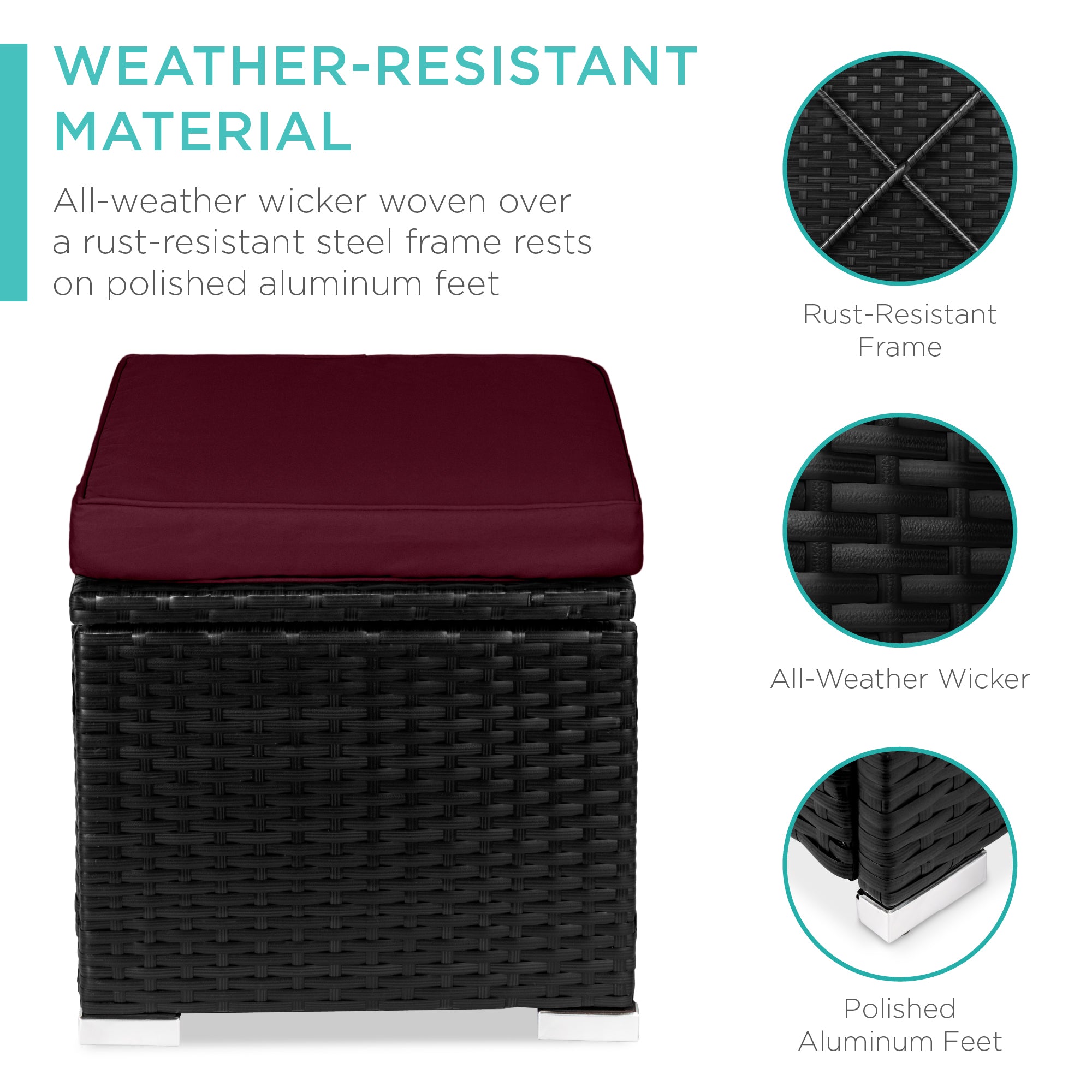 Set of 2 Wicker Ottomans, Multipurpose w/ Removable Cushions, Steel Frame