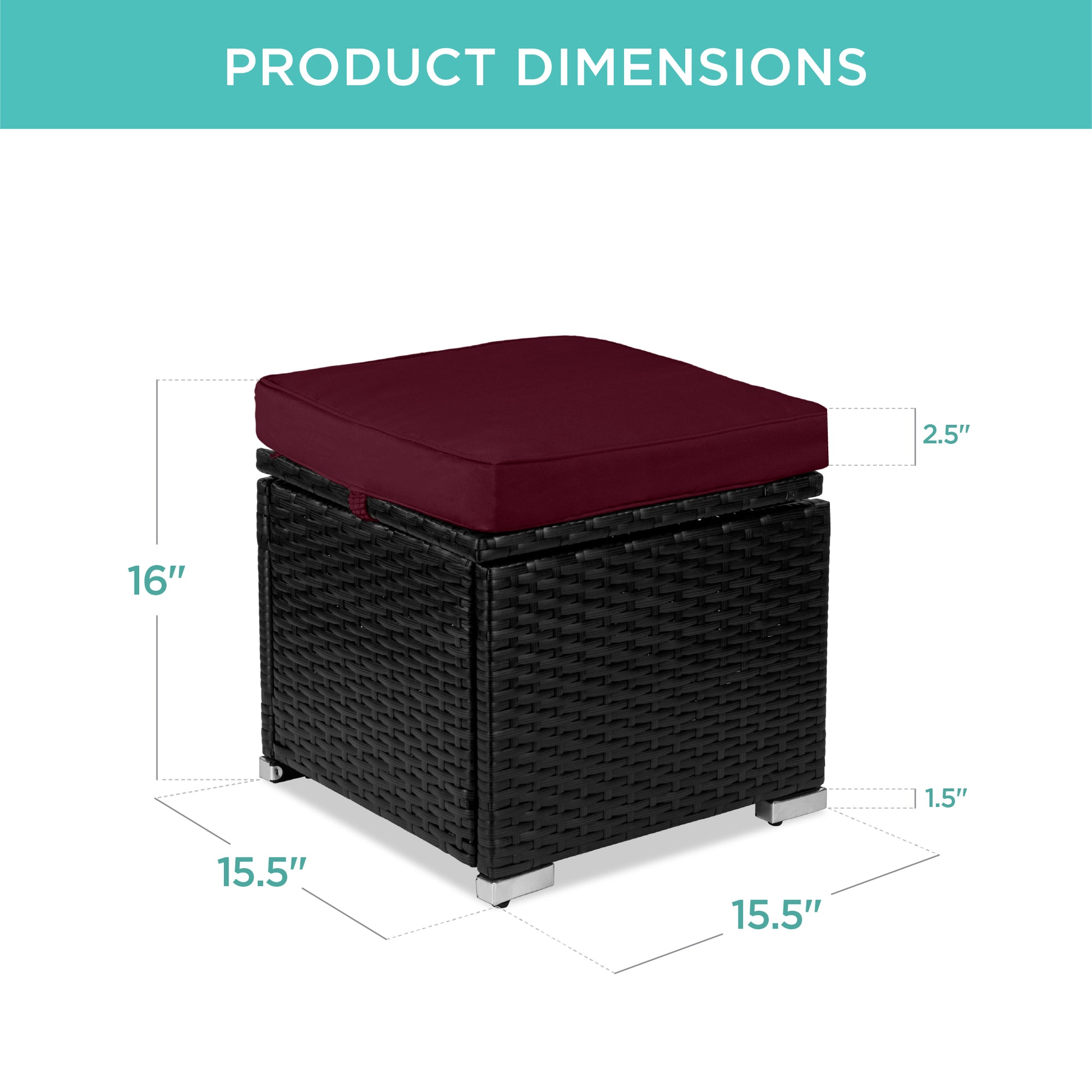 Set of 2 Wicker Ottomans, Multipurpose w/ Removable Cushions, Steel Frame