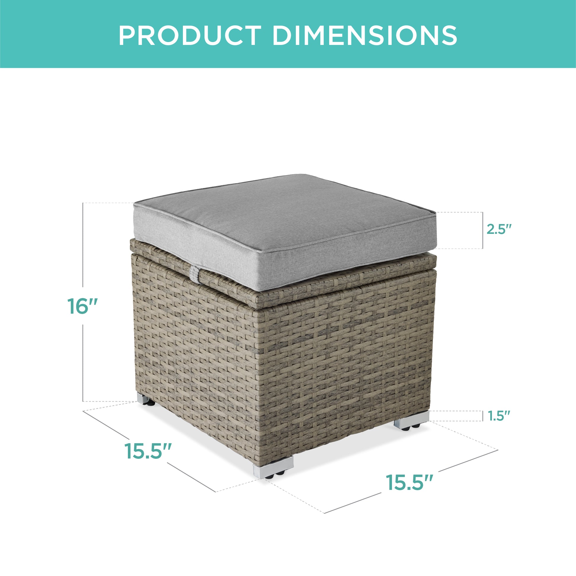 Set of 2 Wicker Ottomans, Multipurpose w/ Removable Cushions, Steel Frame