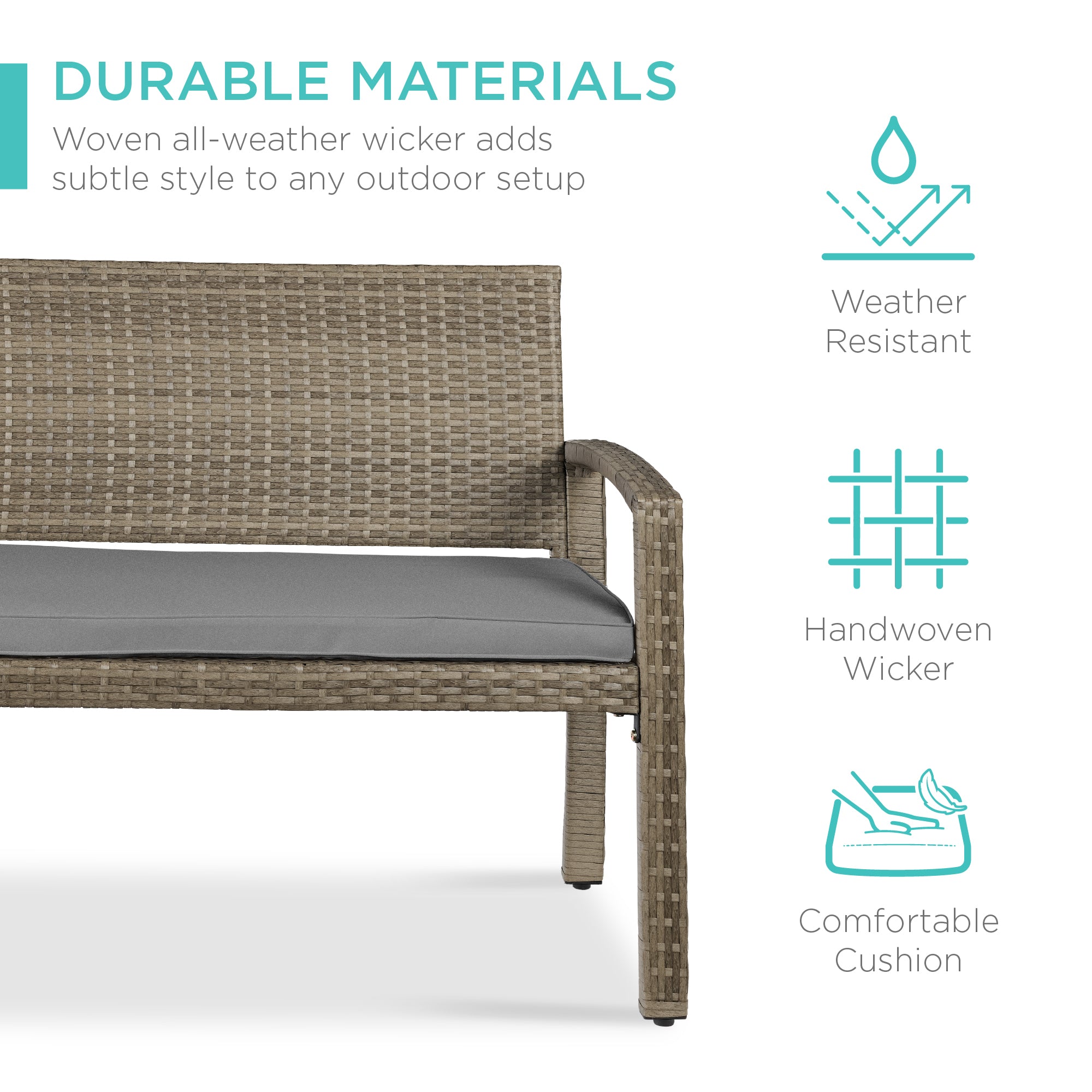 2-Person Wicker Porch Bench for Outdoor, Garden w/ 700lb Capacity - 47in