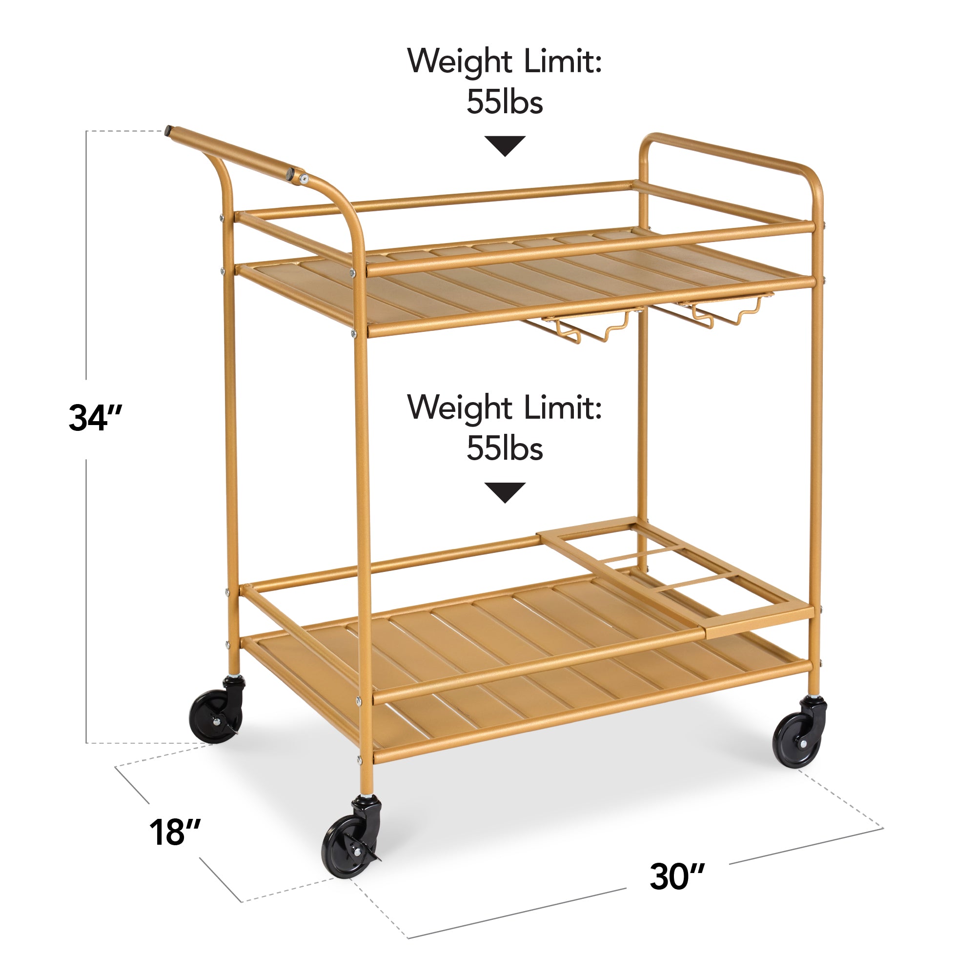 2-Tier Rolling Bar Cart Indoor/Outdoor w/ Shelves, Wine Rack, Locking Wheels