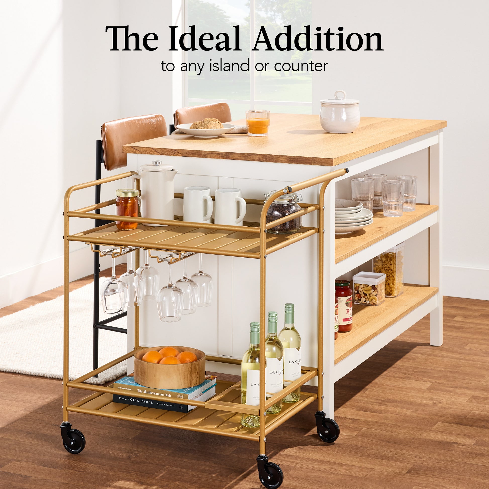 2-Tier Rolling Bar Cart Indoor/Outdoor w/ Shelves, Wine Rack, Locking Wheels