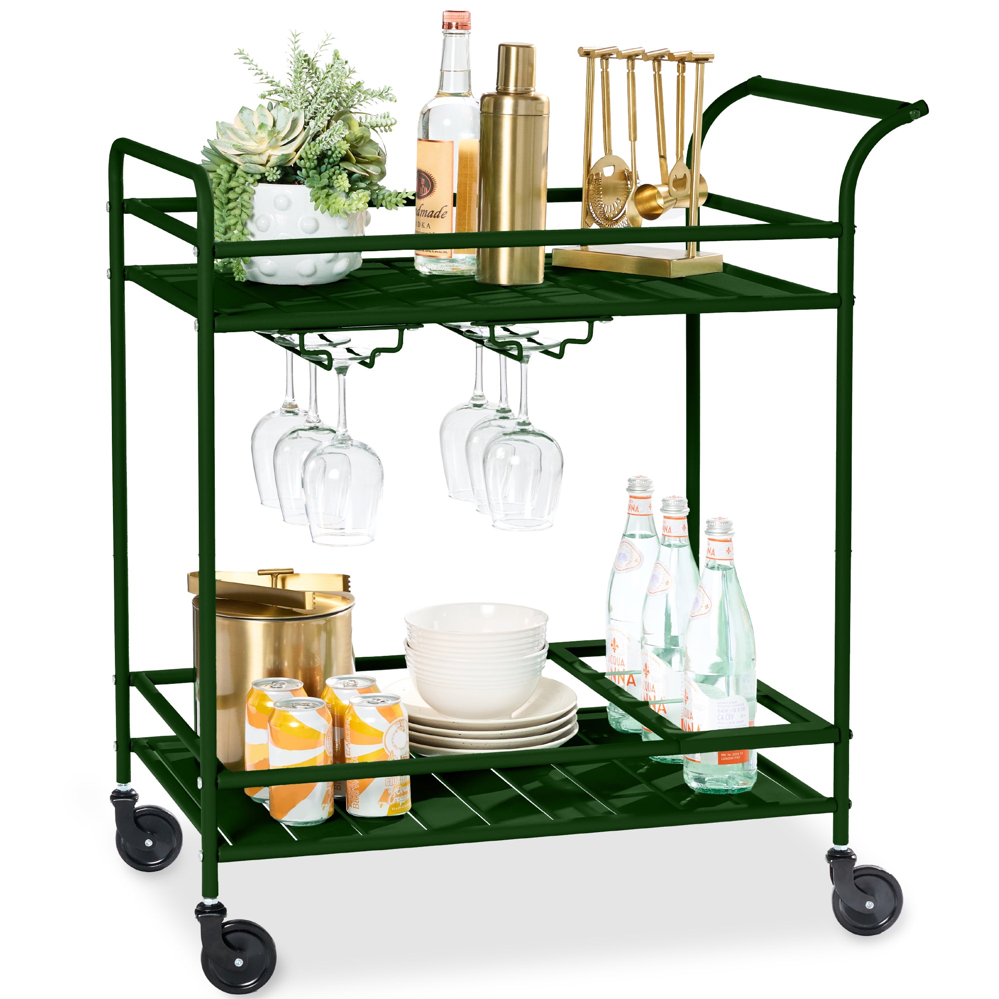 best choice 2-Tier Rolling Bar Cart Indoor/Outdoor w/ Shelves Wine