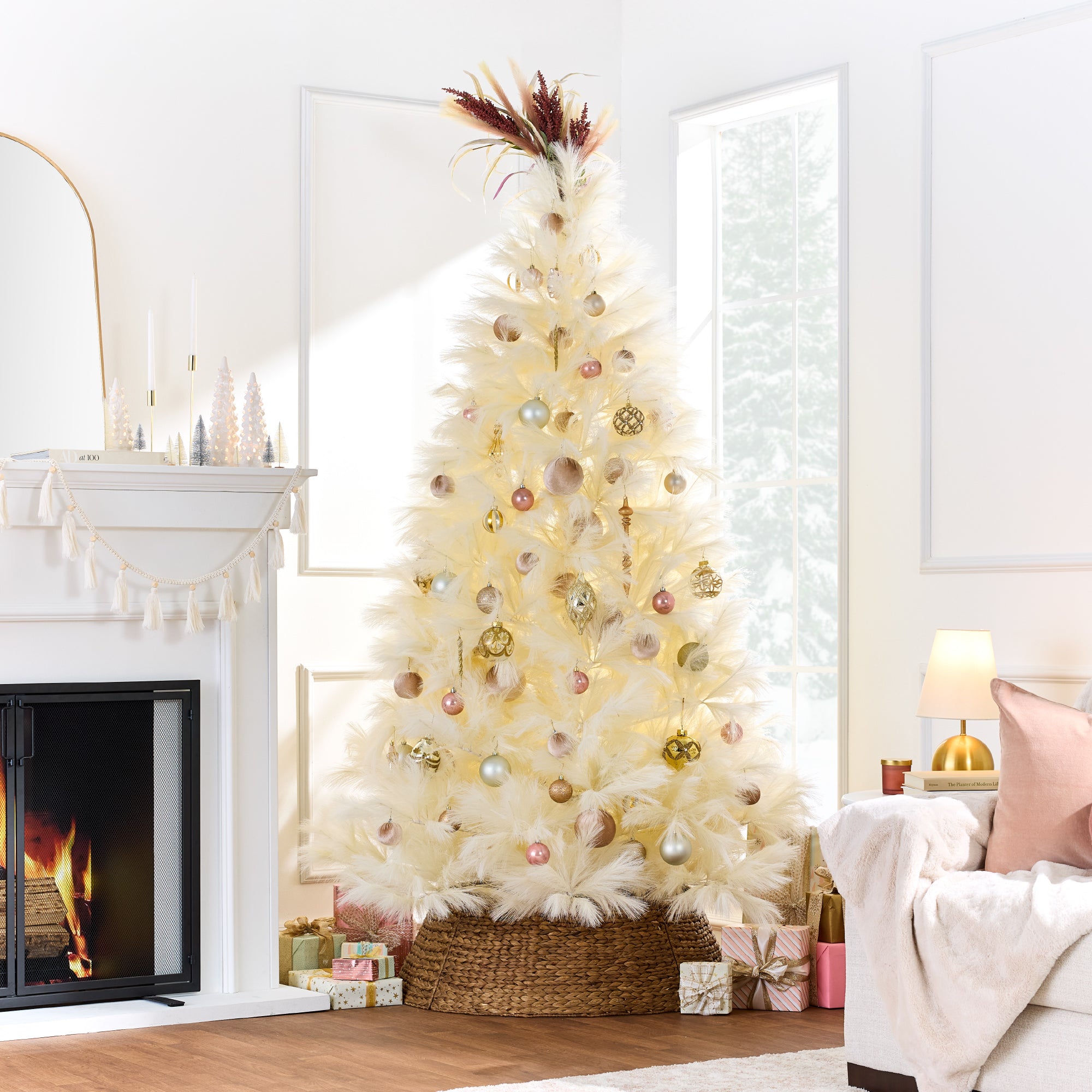 【parisさま】vintage tree ❀ 燻ゴールドの ツリー 28 cm Premium Artificial Ivory Pampas Christmas Tree w/ Foldable Metal