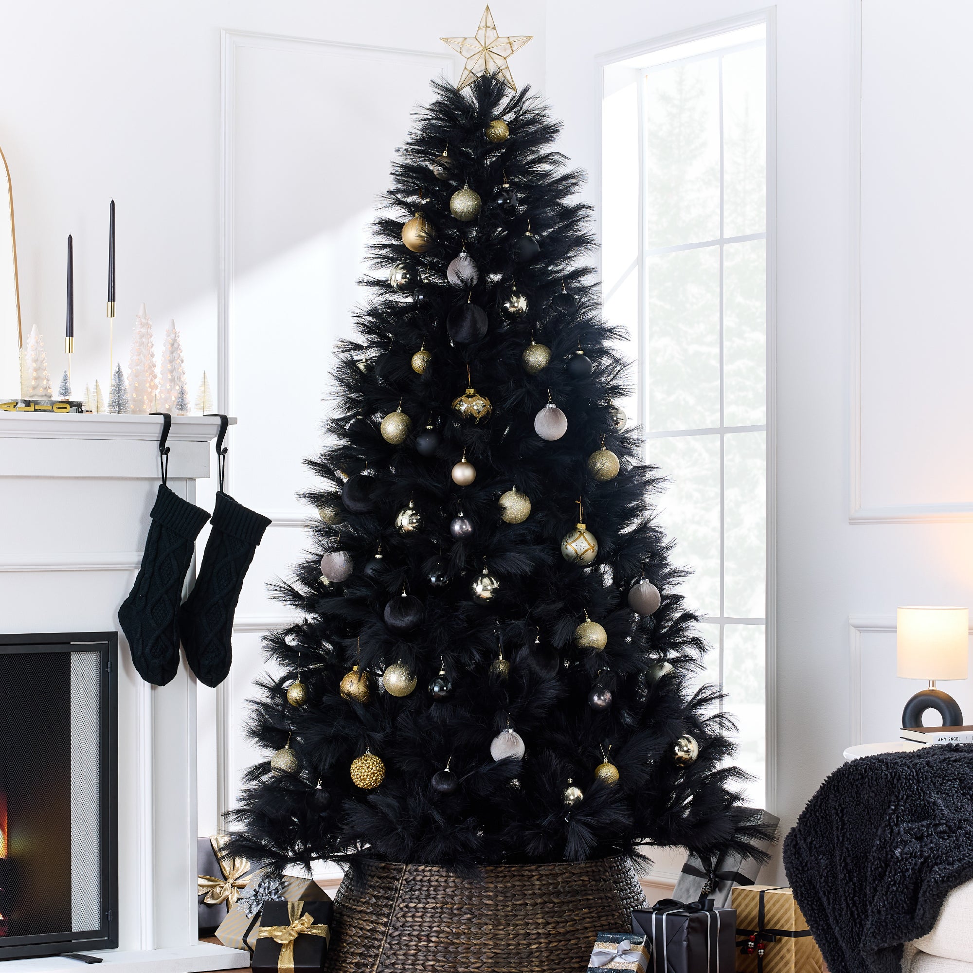 Premium Artificial Black Pampas Christmas Tree w/ Foldable Metal