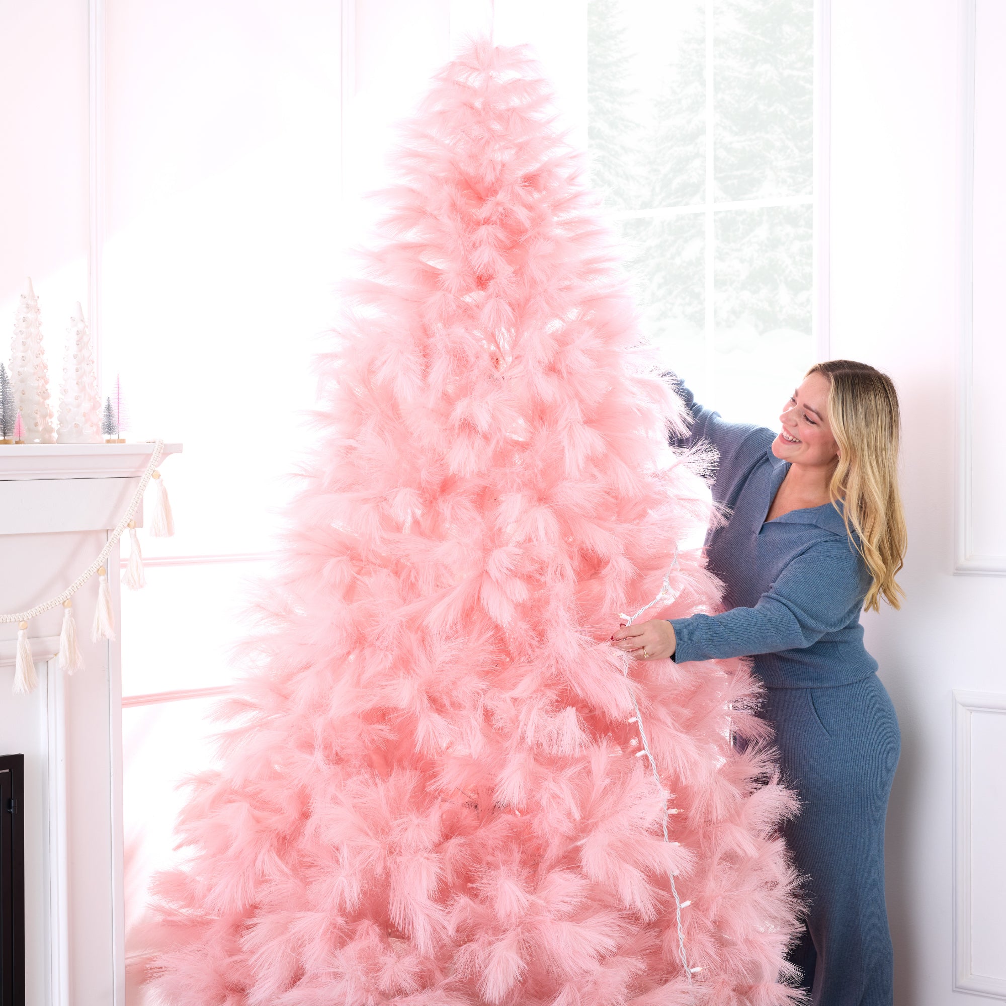Premium Artificial Pink Pampas Christmas Tree w/ Foldable Metal