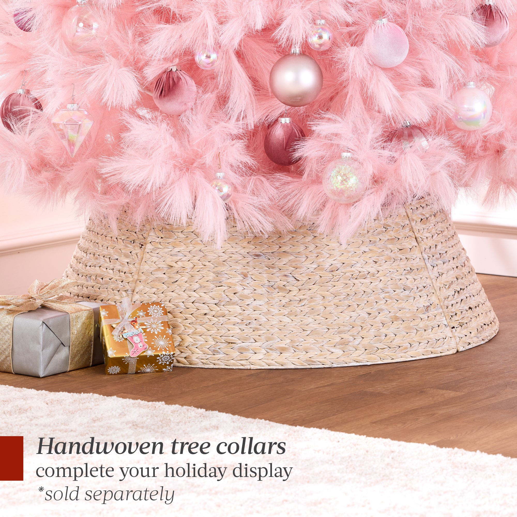 Premium Artificial Pink Pampas Christmas Tree w/ Foldable Metal