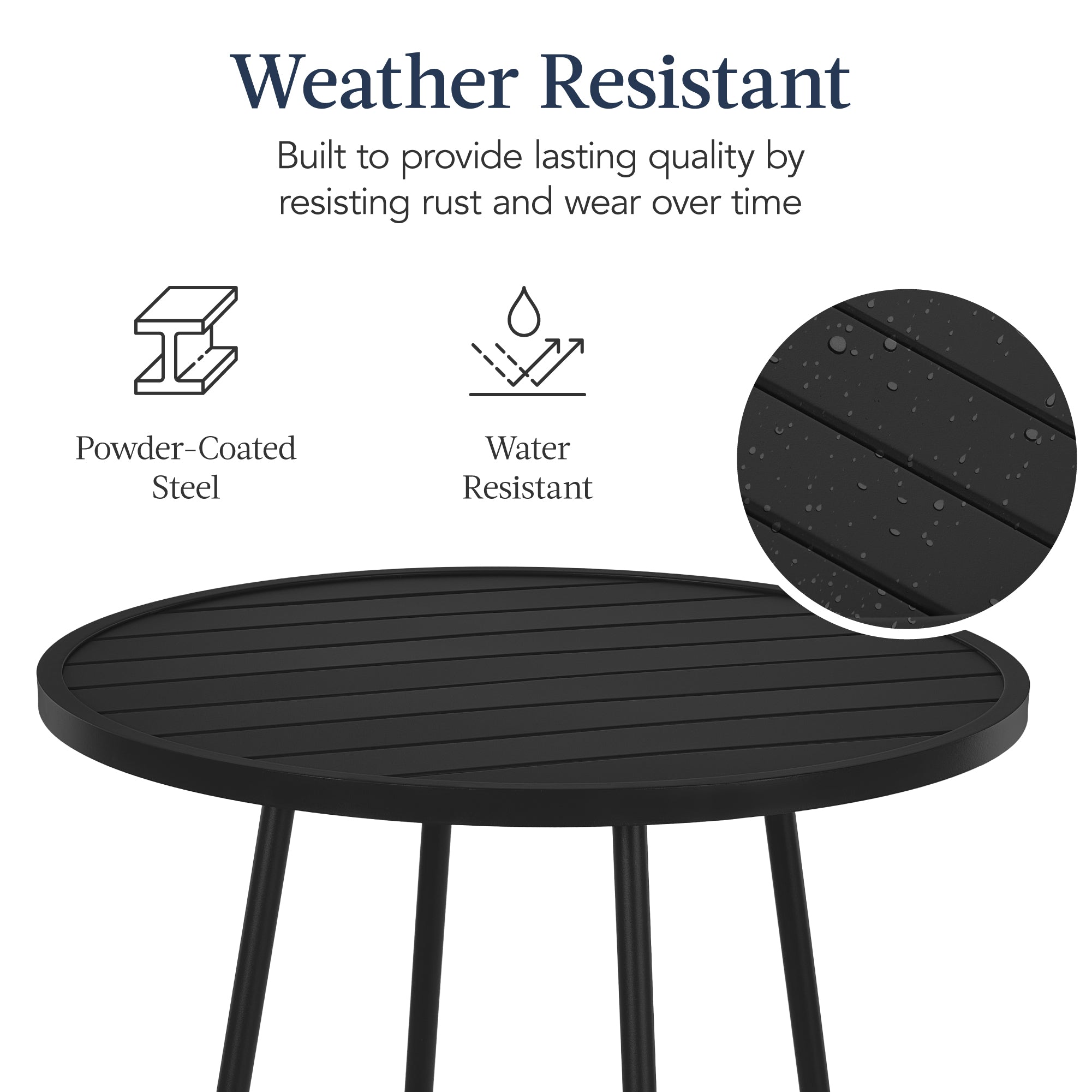 3-Piece Patio Bar Height Bistro Set w/ Backless Stools, Slatted Design