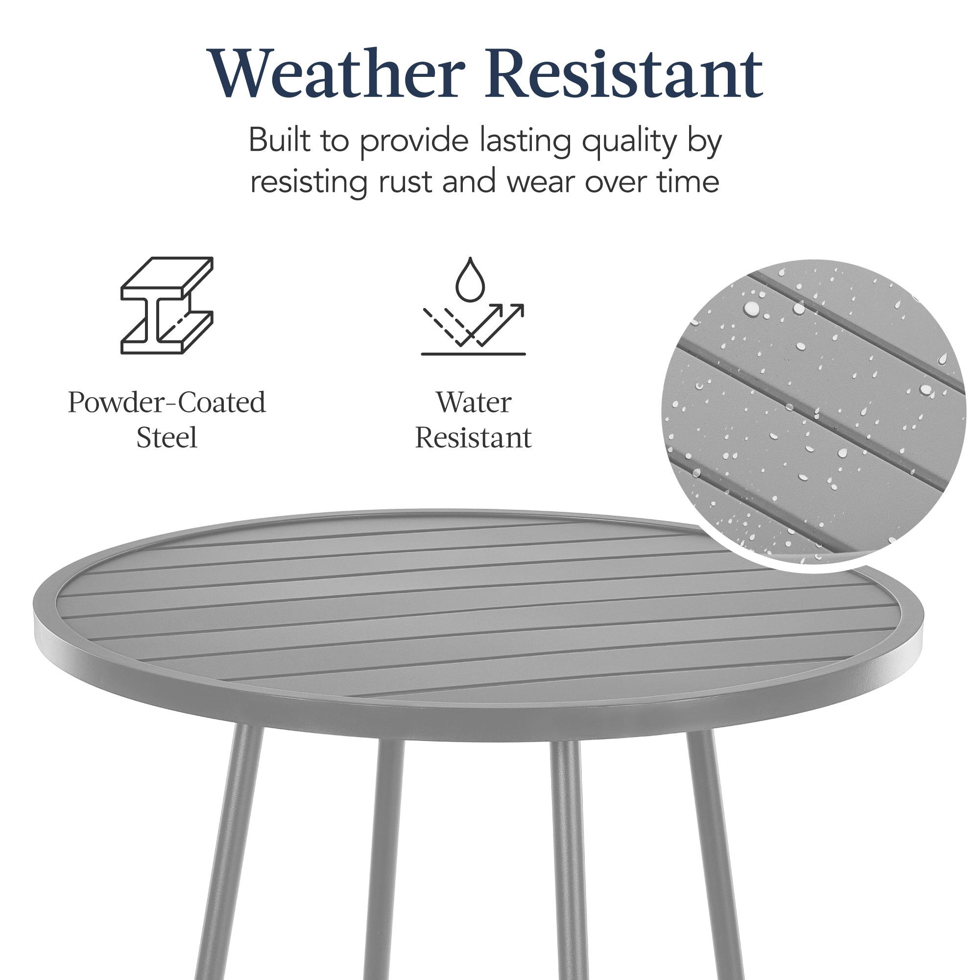 3-Piece Patio Bar Height Bistro Set w/ Backless Stools, Slatted Design