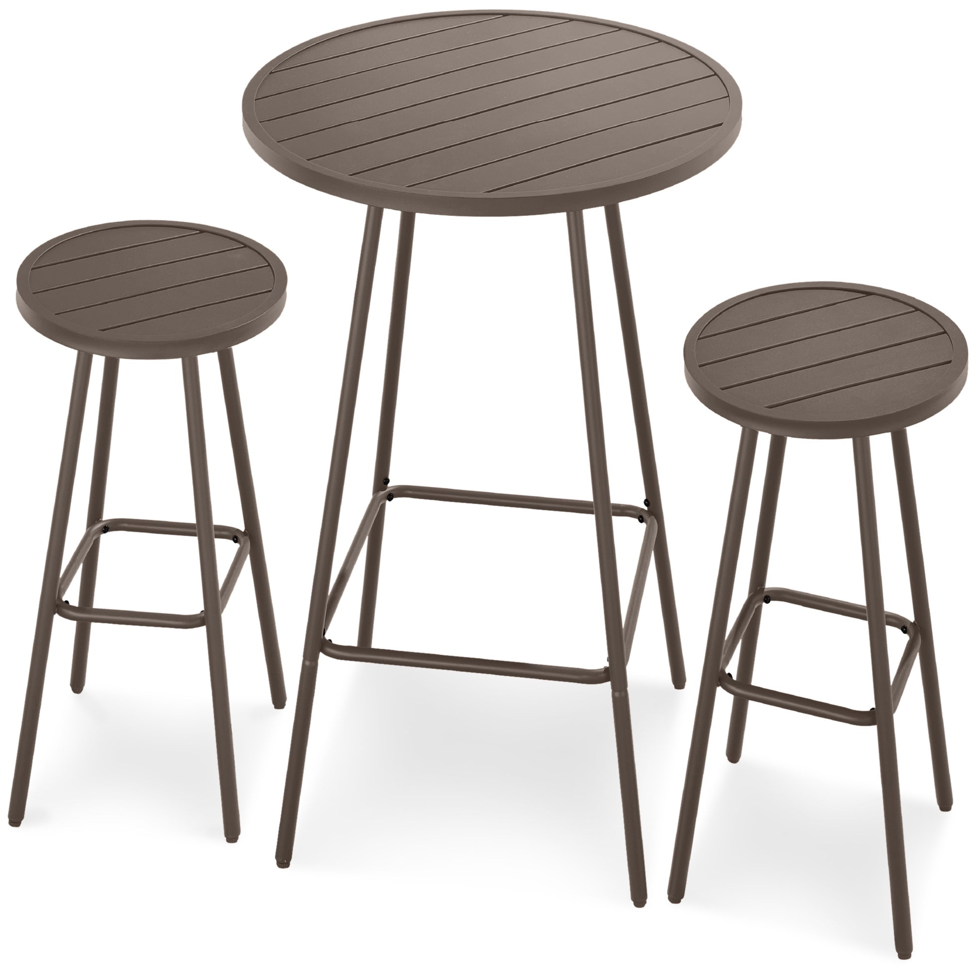3-Piece Patio Bar Height Bistro Set w/ Backless Stools, Slatted Design