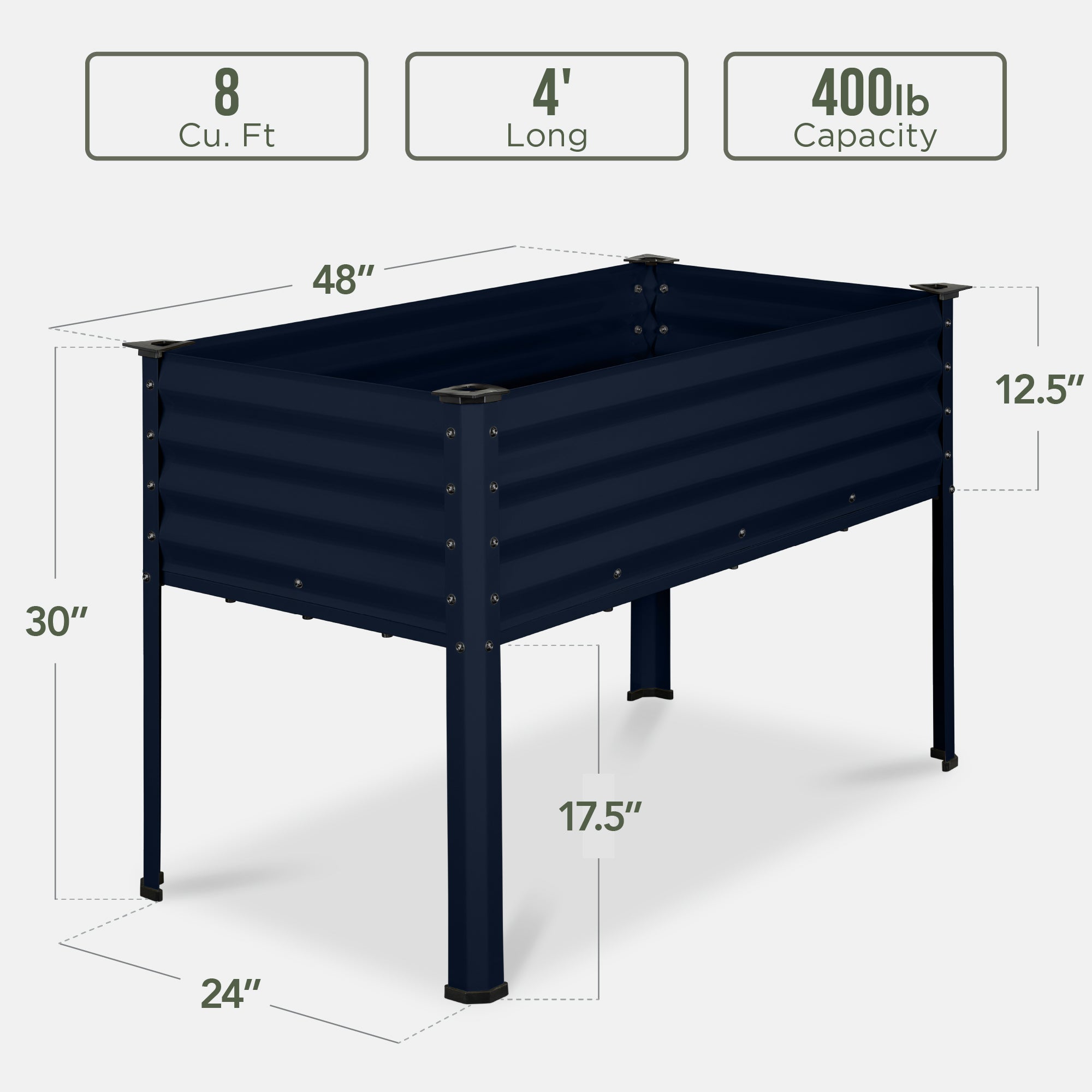 Elevated Galvanized Metal Garden Bed w/ Corner Protectors - 48x24x30in