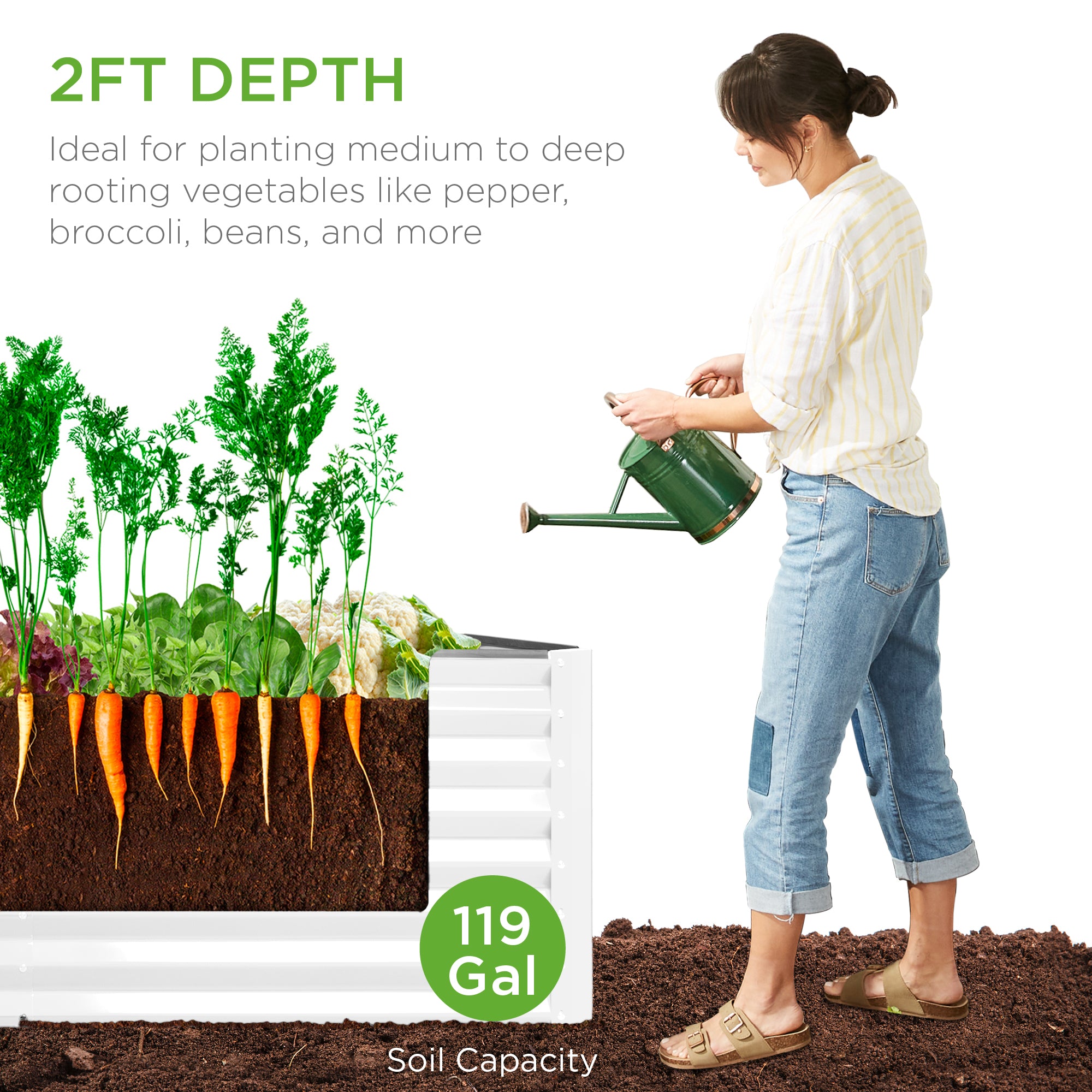 Outdoor Raised Metal Garden Bed for Vegetables, Flowers, Herbs - 4x2x2ft