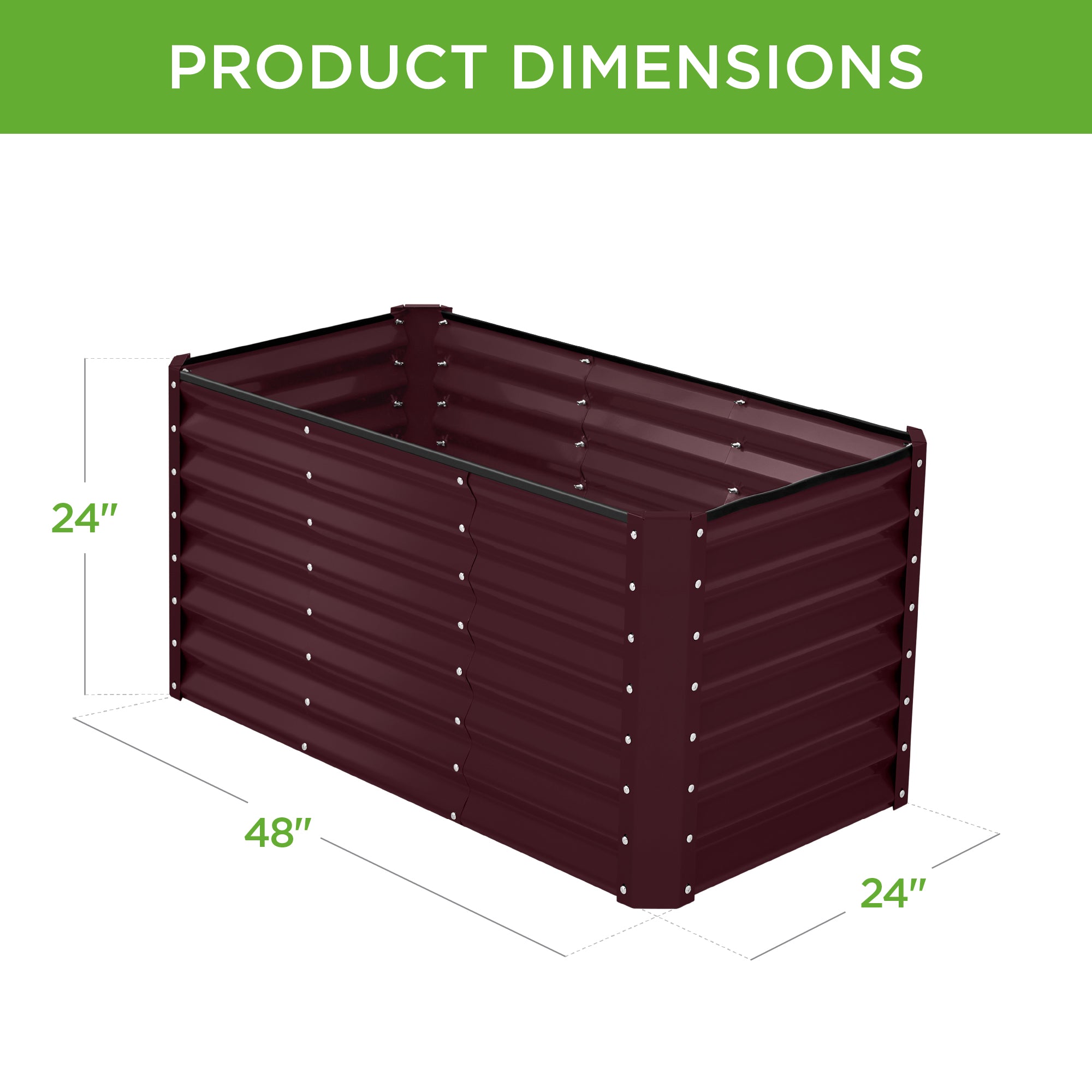 Outdoor Raised Metal Garden Bed for Vegetables, Flowers, Herbs - 4x2x2ft