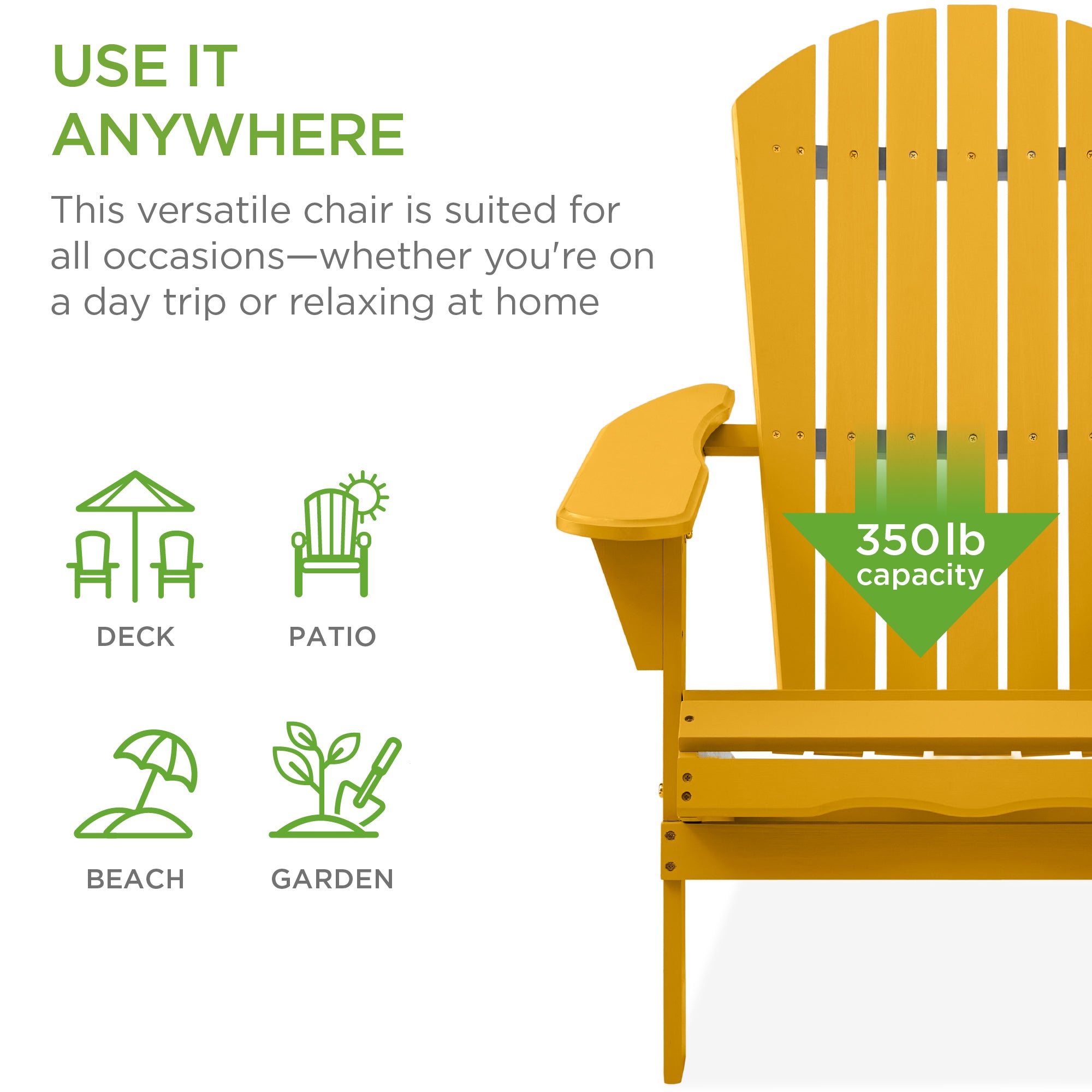 Folding Wooden Adirondack Chair, Accent Furniture w/ Natural Woodgrain