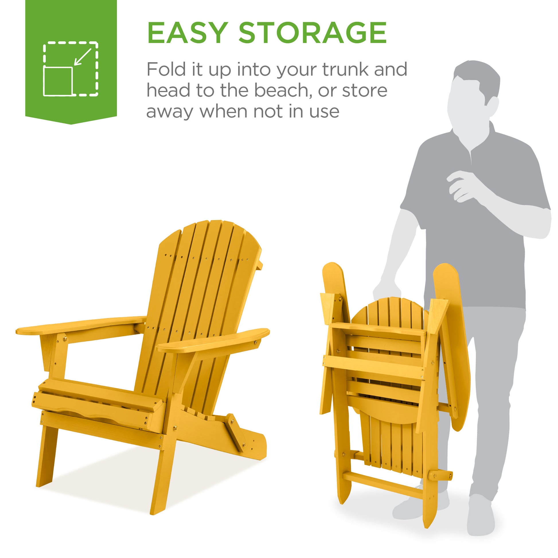 Folding Wooden Adirondack Chair, Accent Furniture w/ Natural Woodgrain
