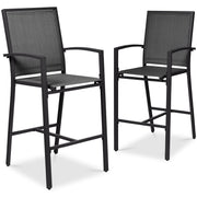 Set of 2 Outdoor Barstools, Patio Chairs w/ Footrests, All-Weather Mesh