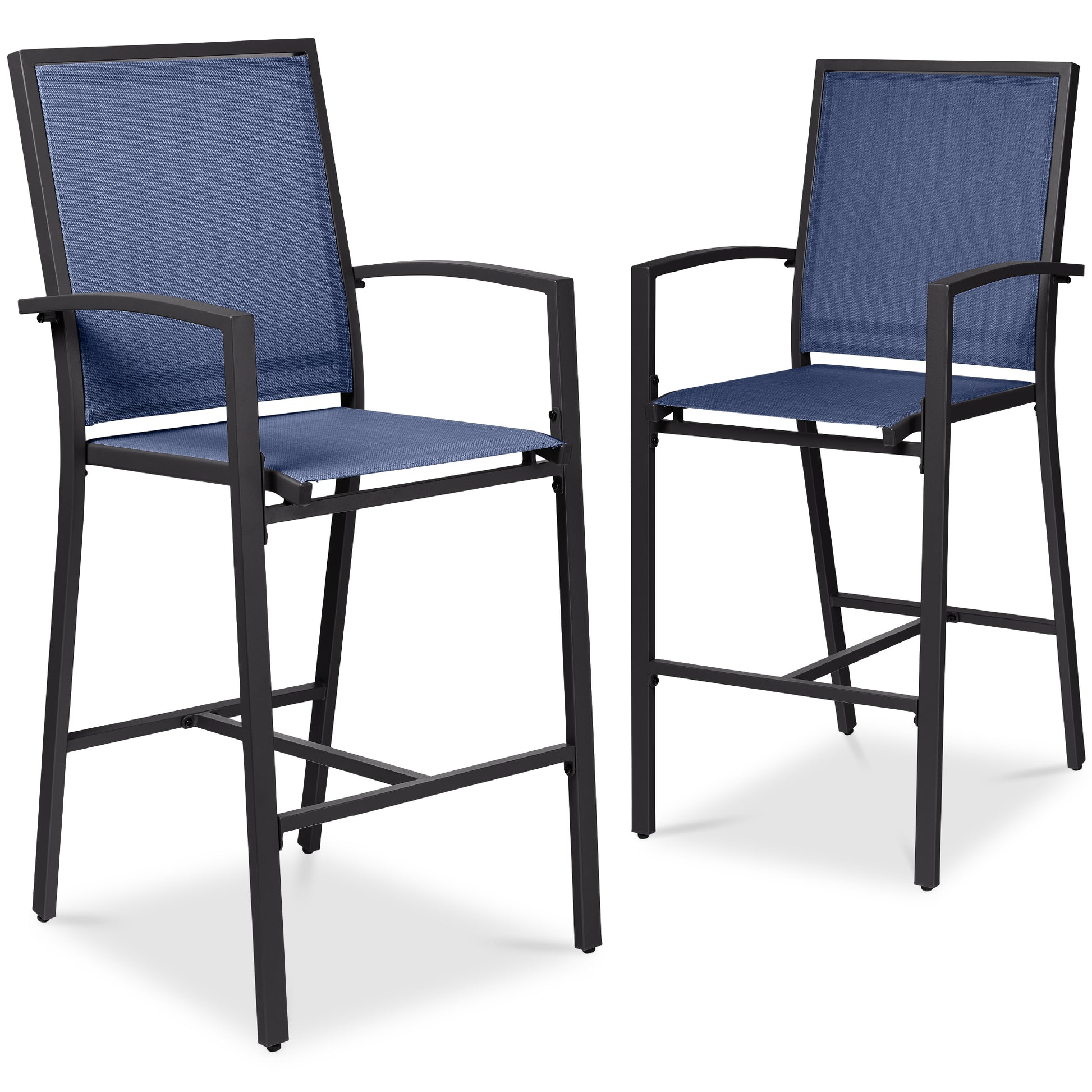 Set of 2 Outdoor Barstools, Patio Chairs w/ Footrests, All-Weather Mesh
