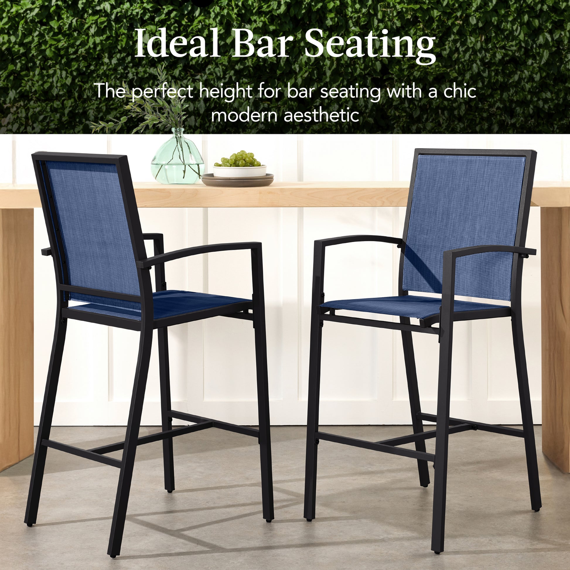 Set of 2 Outdoor Barstools, Patio Chairs w/ Footrests, All-Weather Mesh