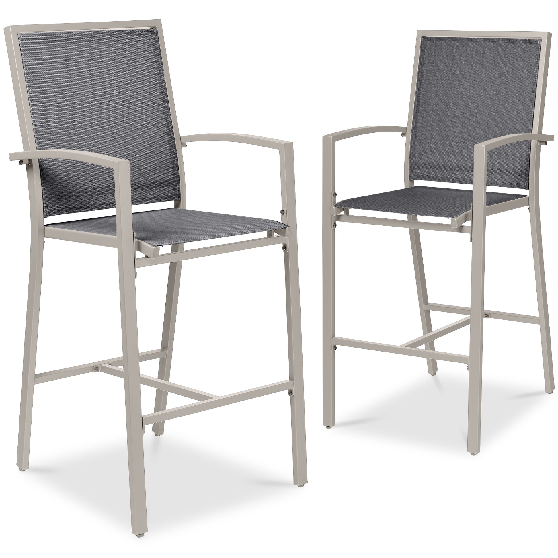 Set of 2 Outdoor Barstools, Patio Chairs w/ Footrests, All-Weather Mesh