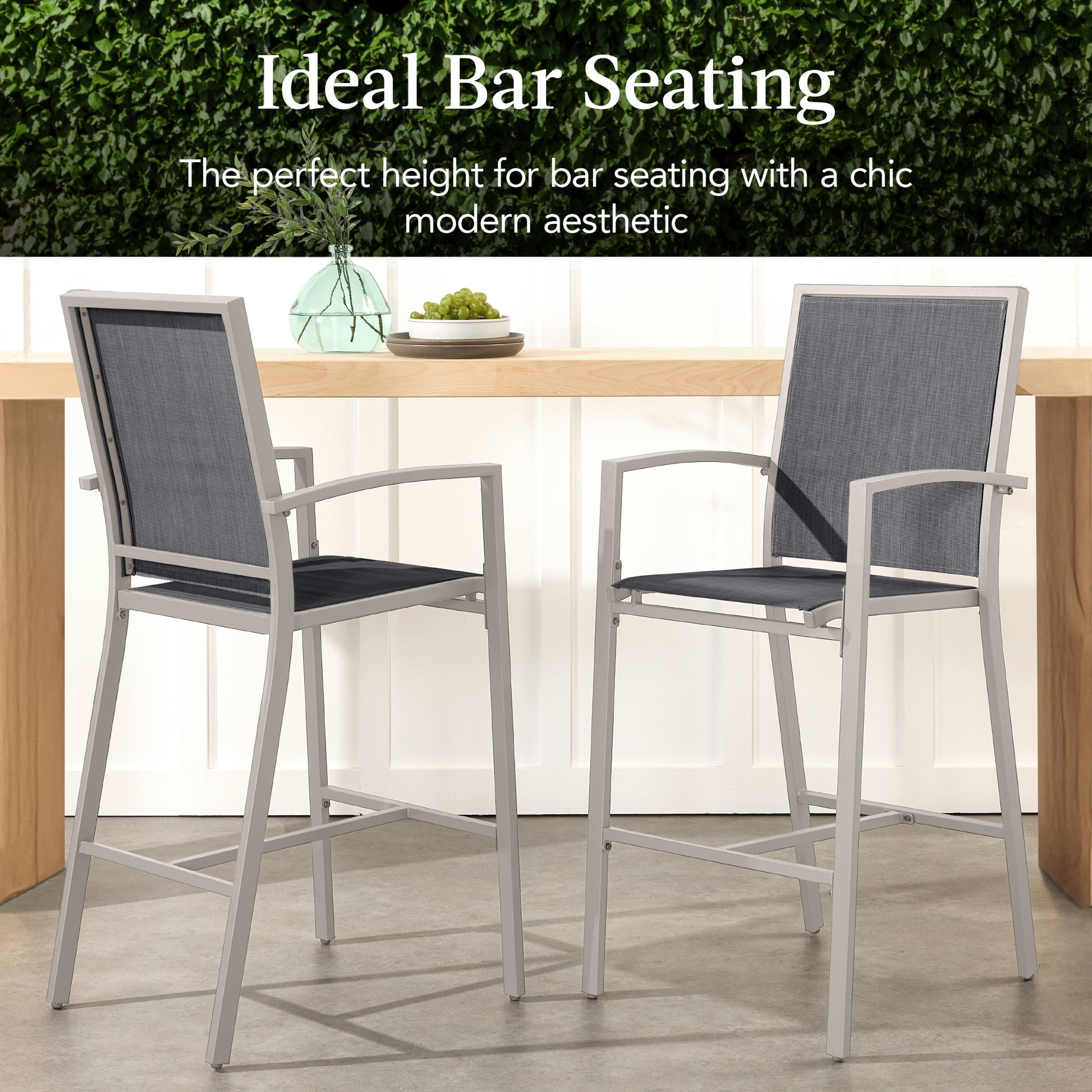 Set of 2 Outdoor Barstools, Patio Chairs w/ Footrests, All-Weather Mesh