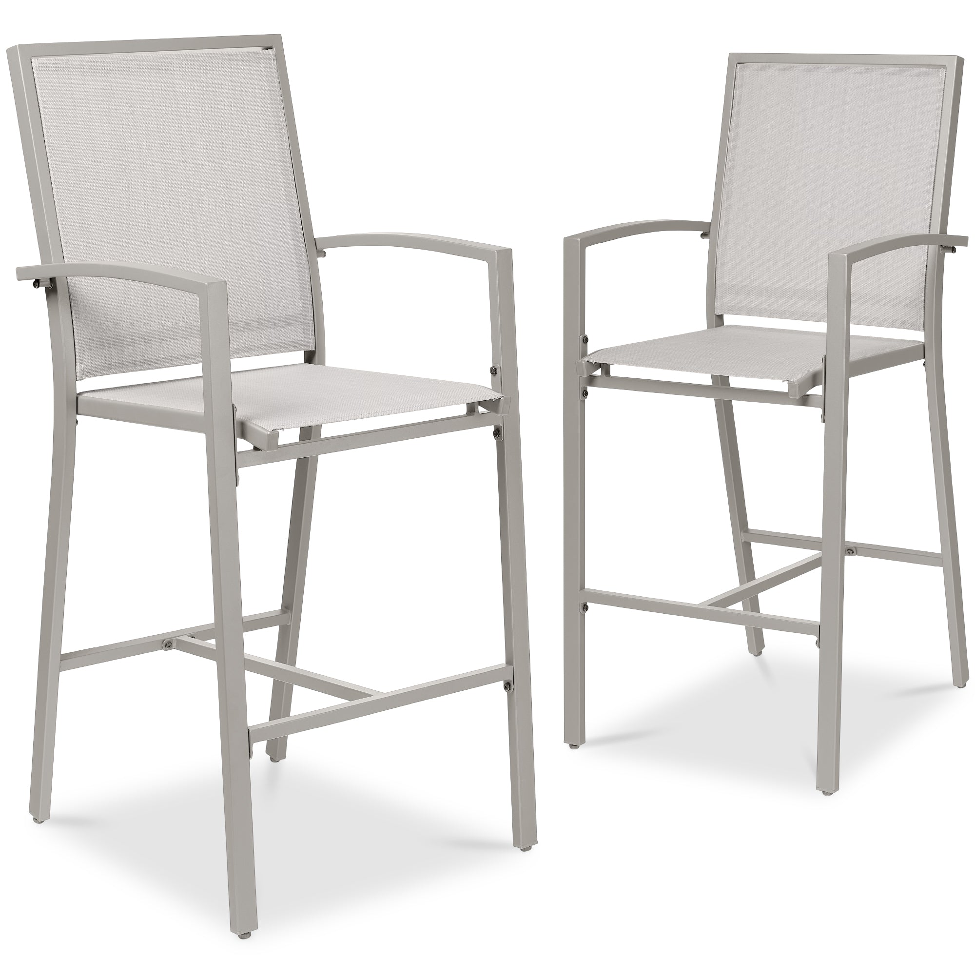 Set of 2 Outdoor Barstools, Patio Chairs w/ Footrests, All-Weather Mesh