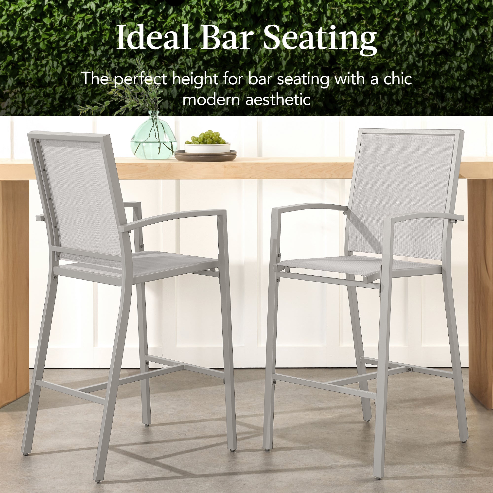 Set of 2 Outdoor Barstools, Patio Chairs w/ Footrests, All-Weather Mesh