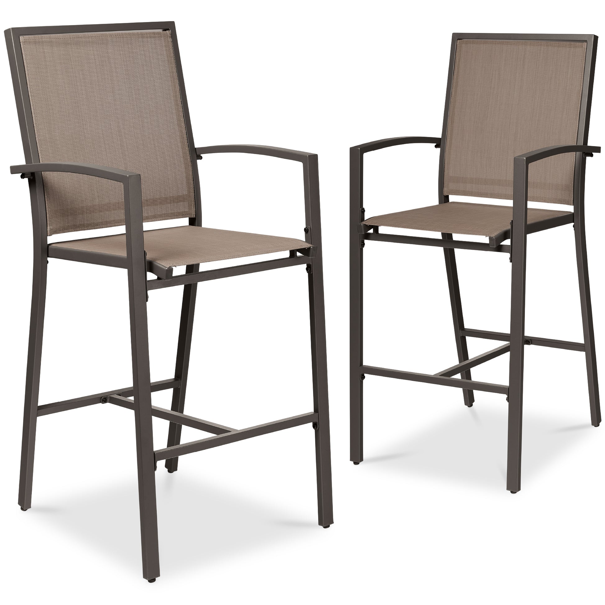 Set of 2 Outdoor Barstools, Patio Chairs w/ Footrests, All-Weather Mesh