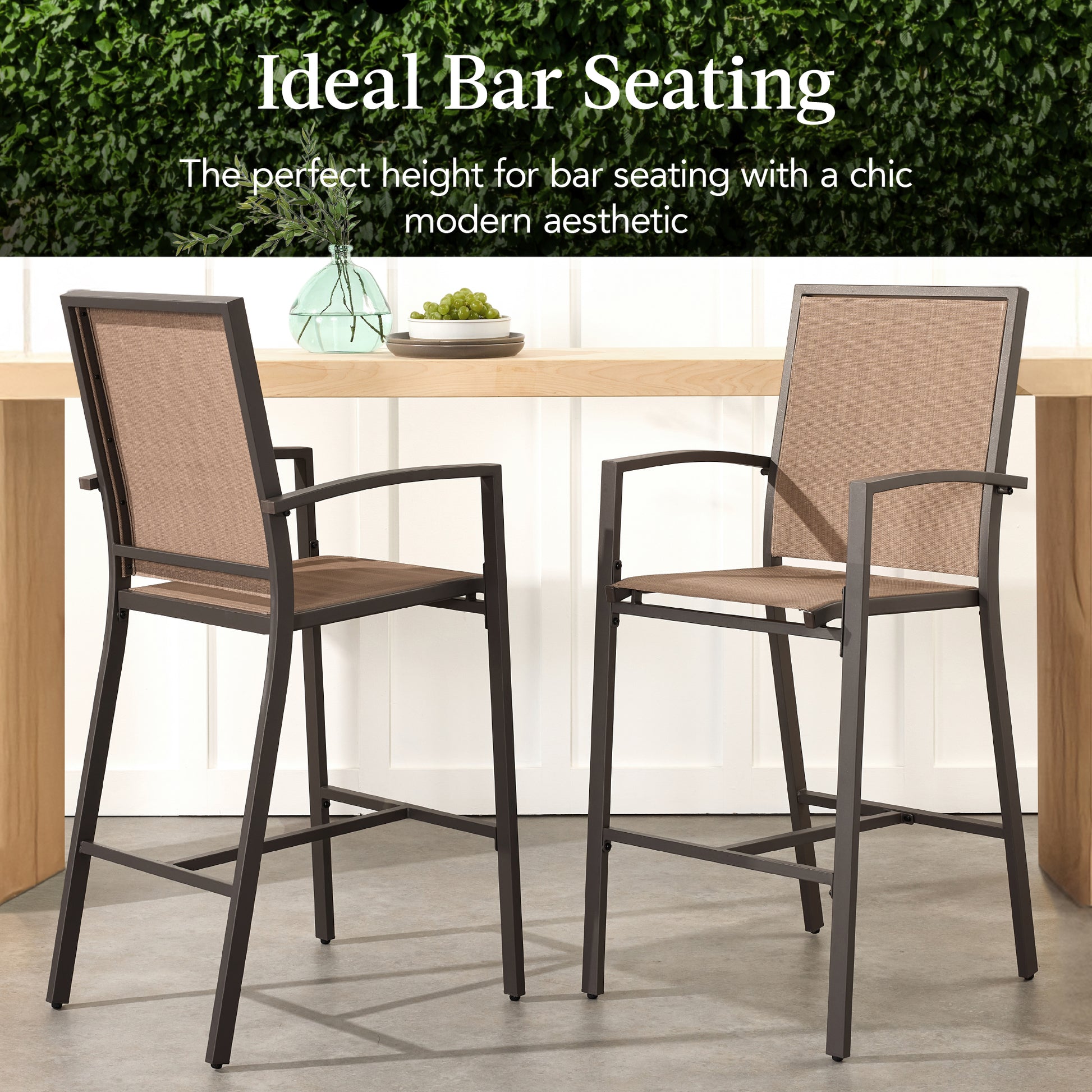 Set of 2 Outdoor Barstools, Patio Chairs w/ Footrests, All-Weather Mesh