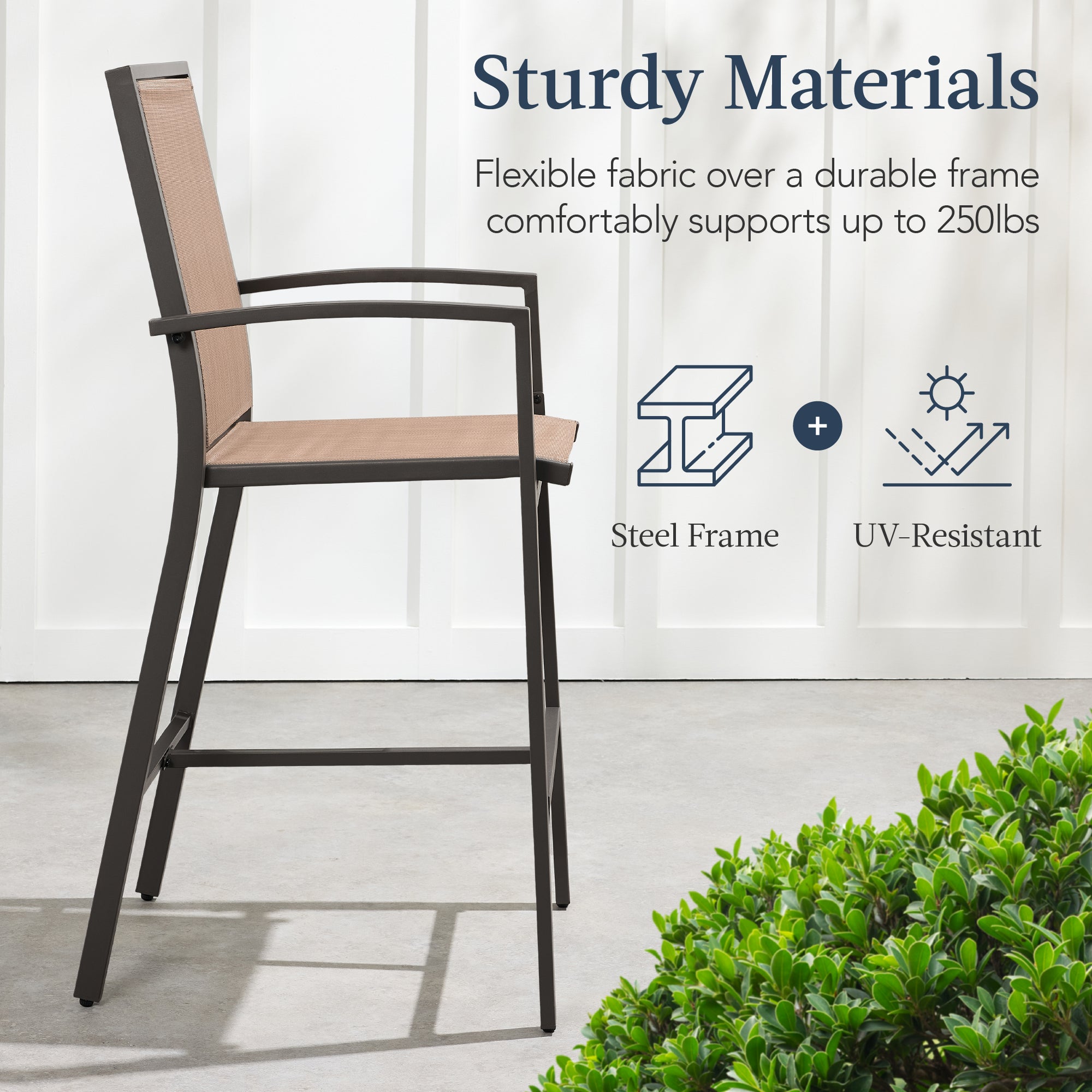 Set of 2 Outdoor Barstools, Patio Chairs w/ Footrests, All-Weather Mesh