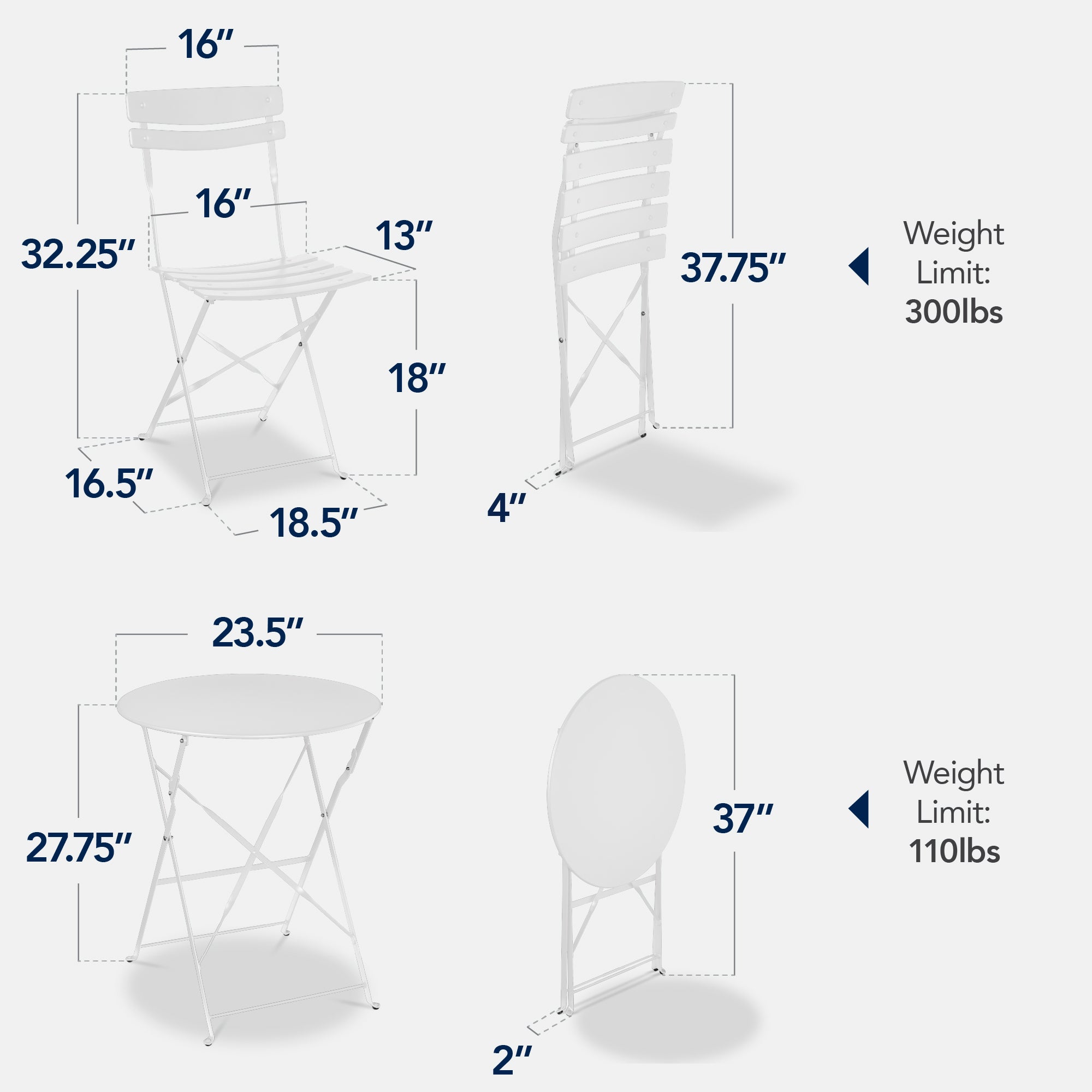 3-Piece Small Folding Patio Bistro Set w/ 2 Chairs