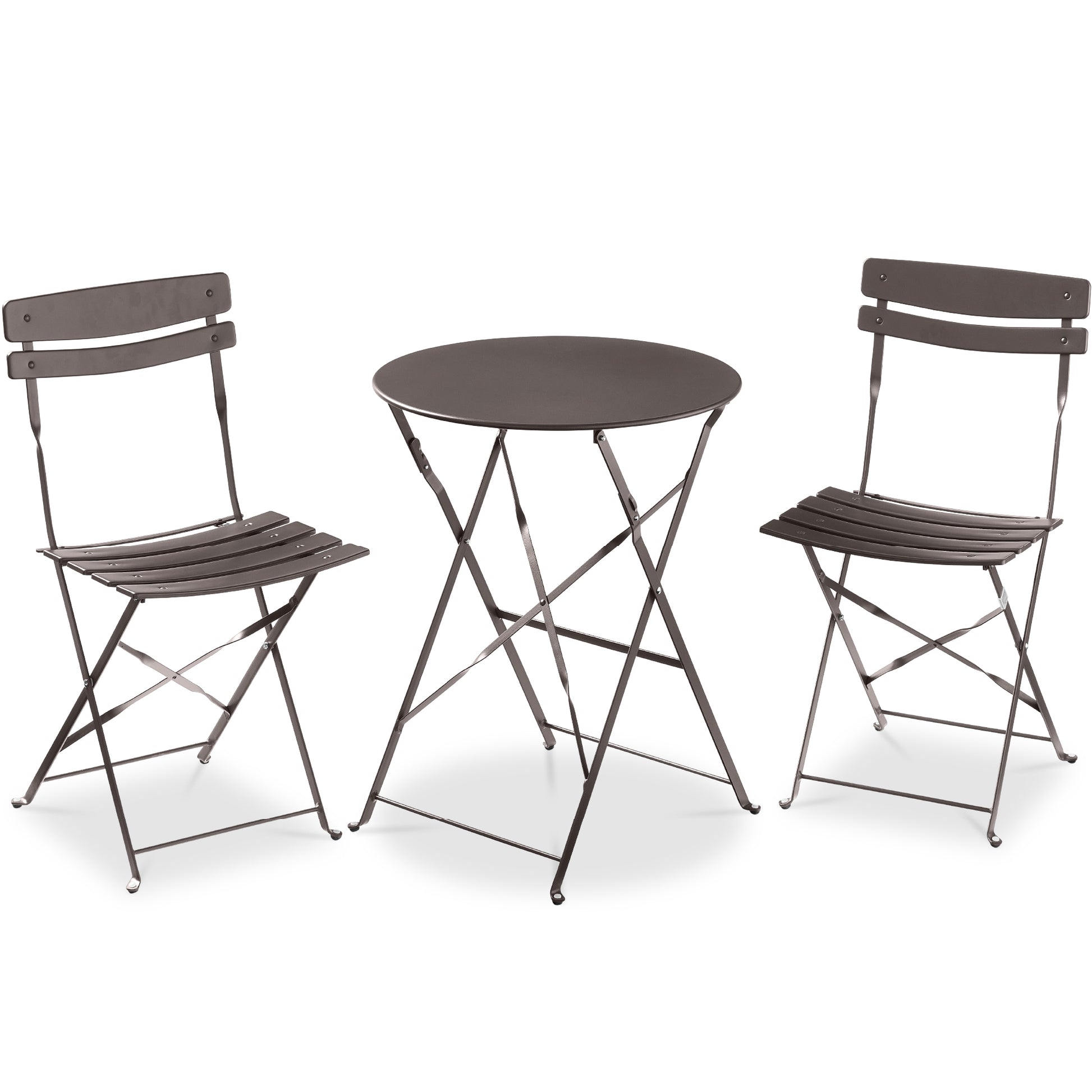 3-Piece Small Folding Patio Bistro Set w/ 2 Chairs