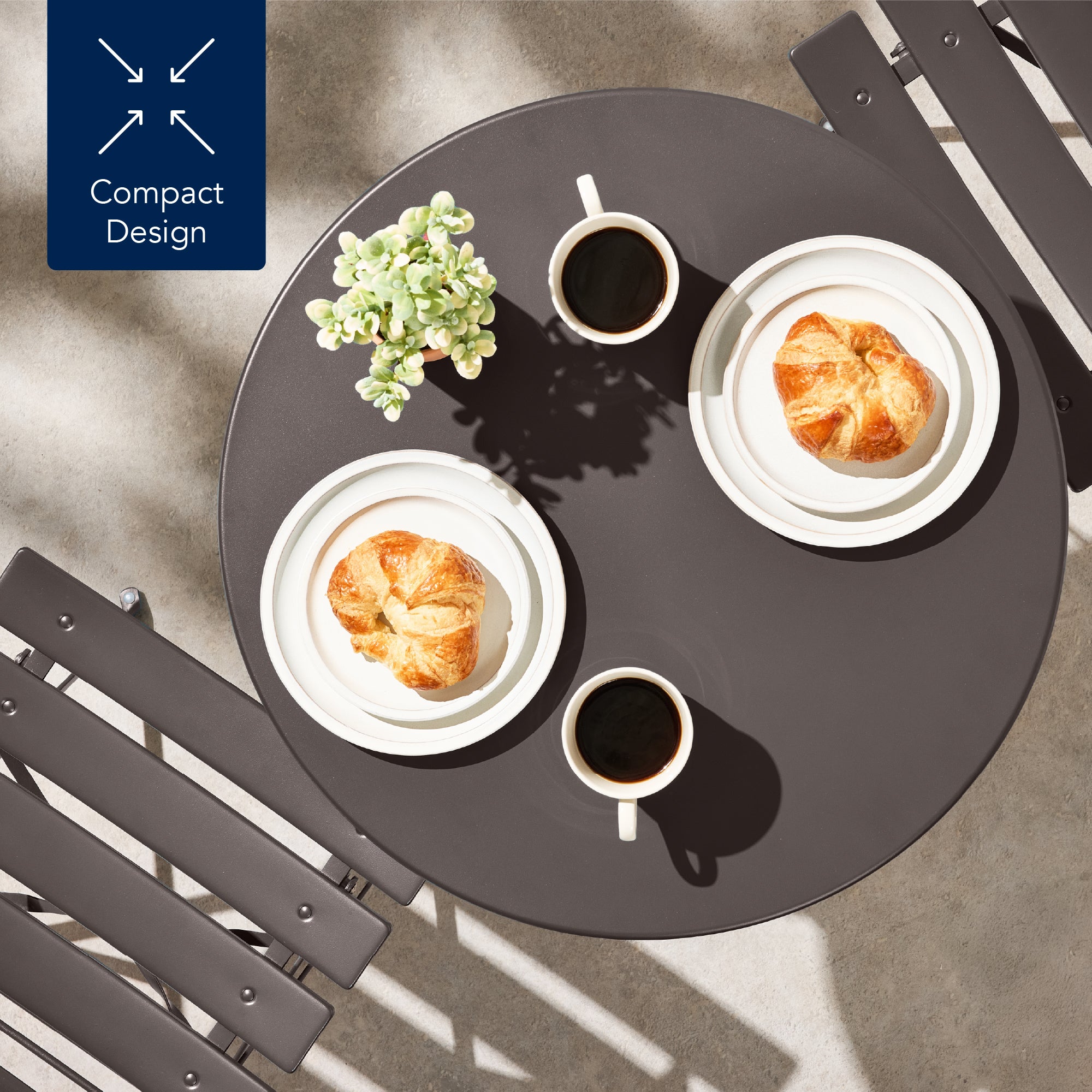 3-Piece Small Folding Patio Bistro Set w/ 2 Chairs