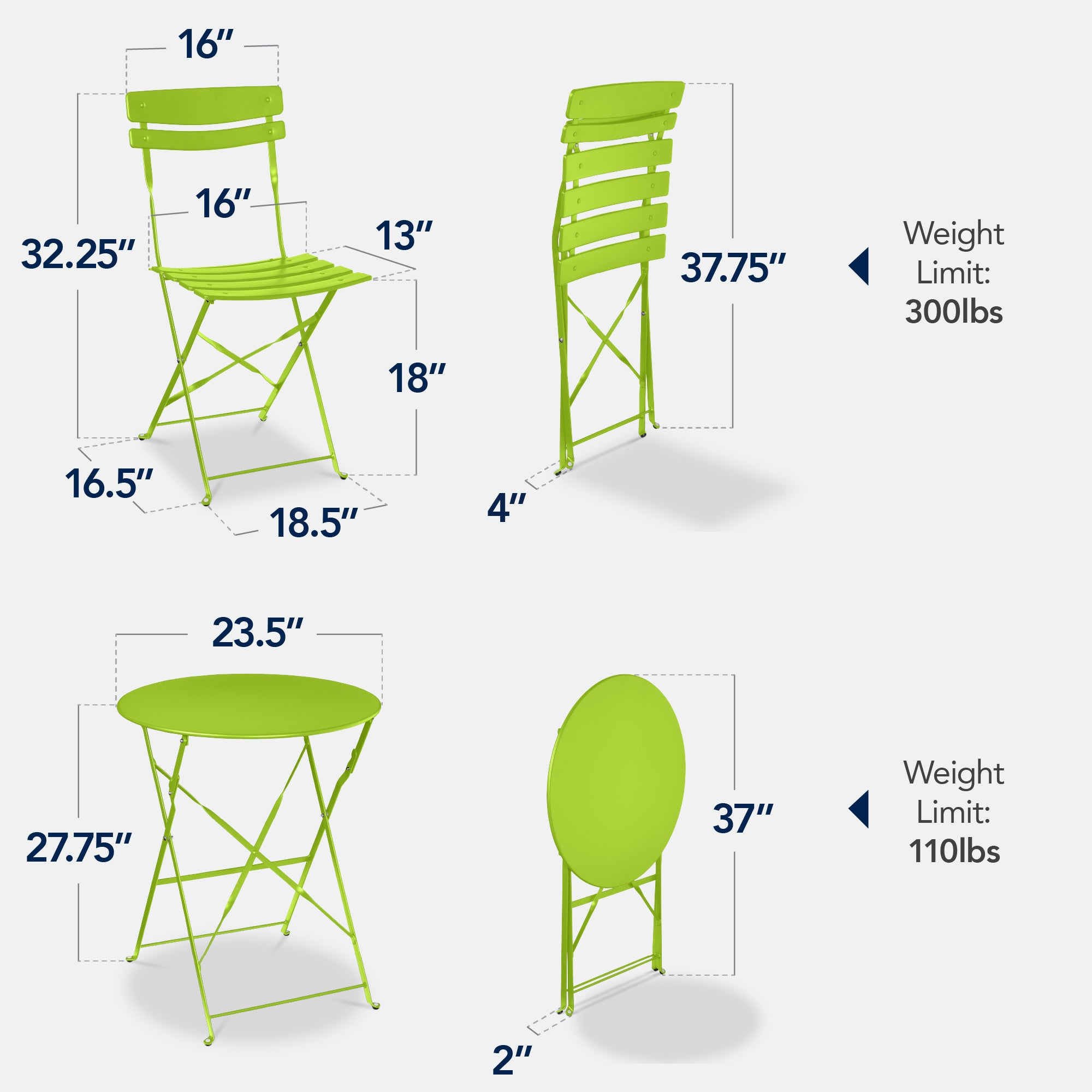 3-Piece Small Folding Patio Bistro Set w/ 2 Chairs