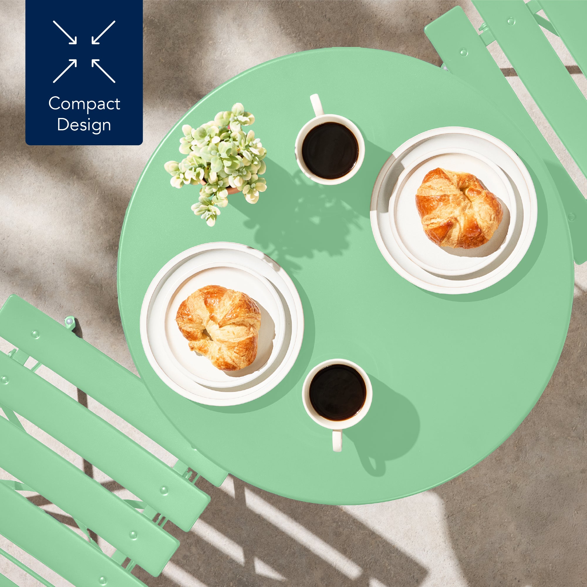 3-Piece Small Folding Patio Bistro Set w/ 2 Chairs