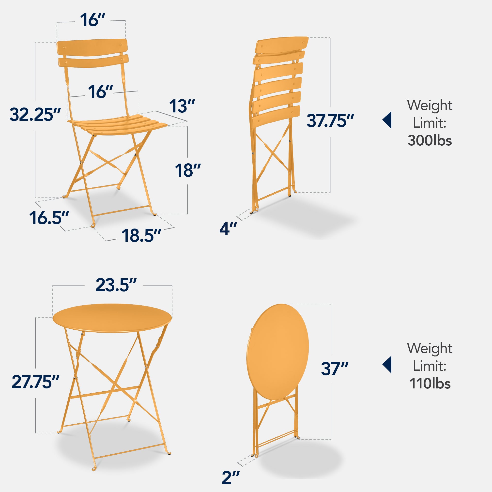 3-Piece Small Folding Patio Bistro Set w/ 2 Chairs