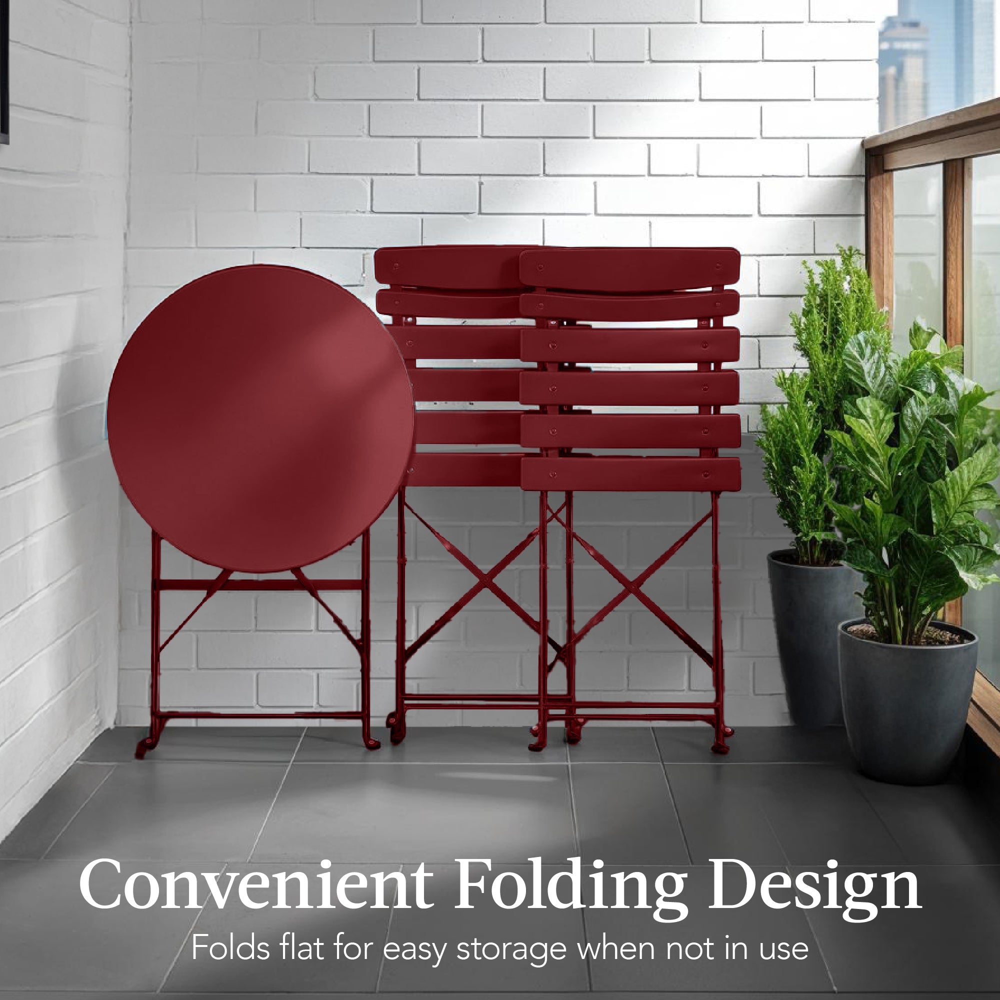 3-Piece Small Folding Patio Bistro Set w/ 2 Chairs