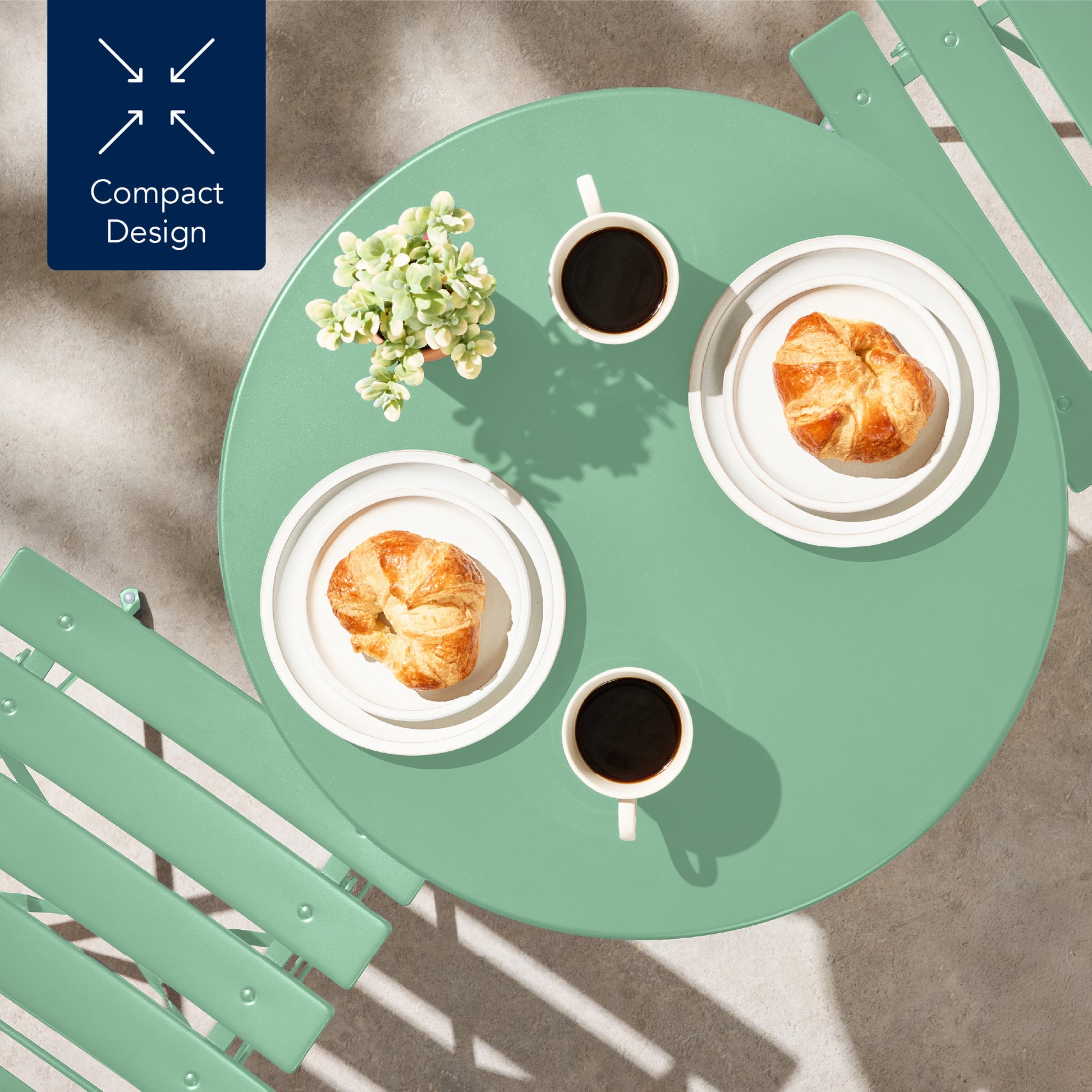 3-Piece Small Folding Patio Bistro Set w/ 2 Chairs