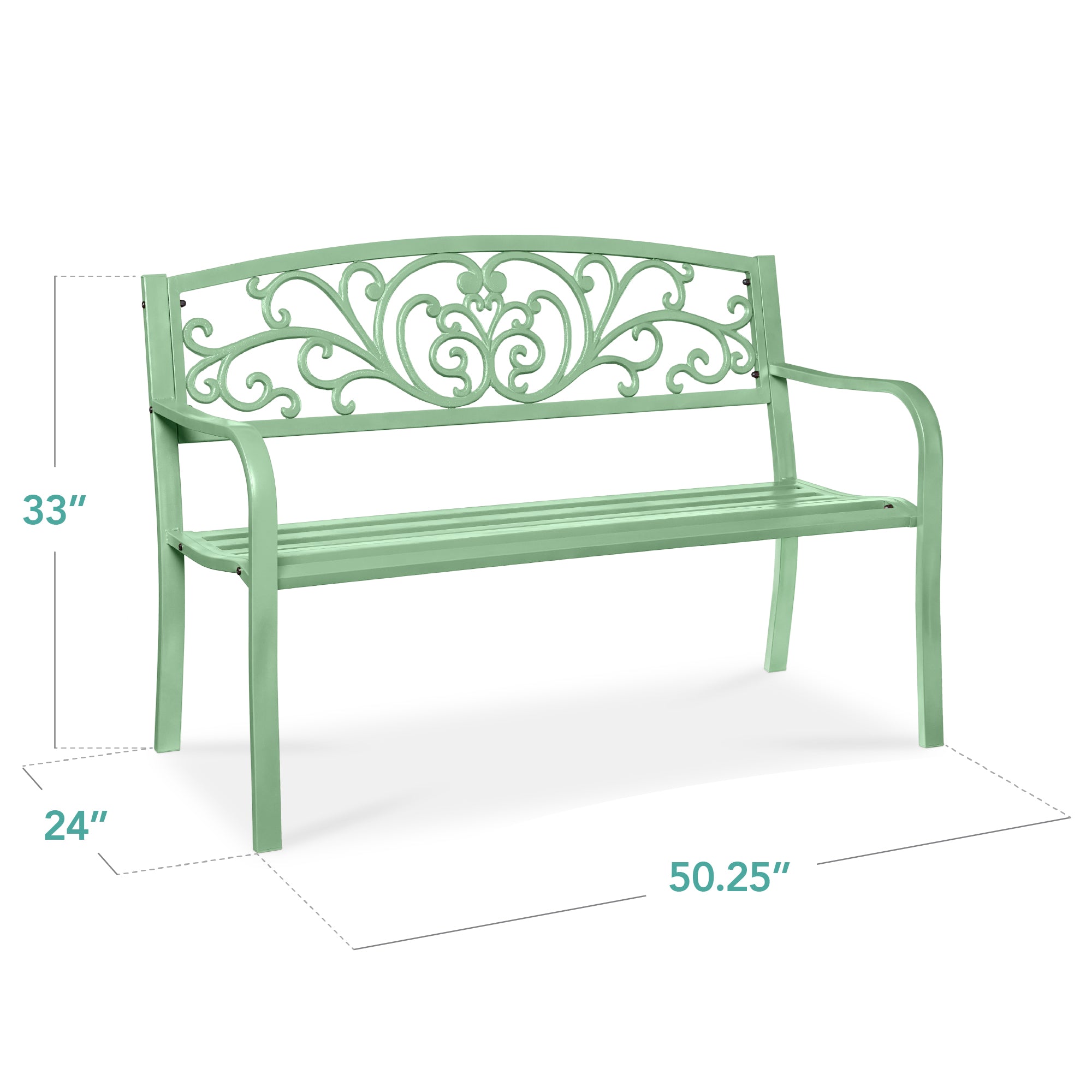 Steel Bench for Outdoor, Patio, Garden w/ Floral Design - 50in