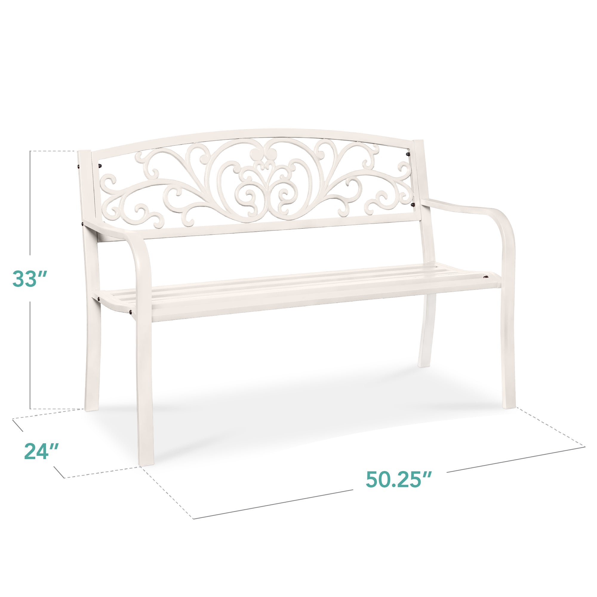Steel Bench for Outdoor, Patio, Garden w/ Floral Design - 50in