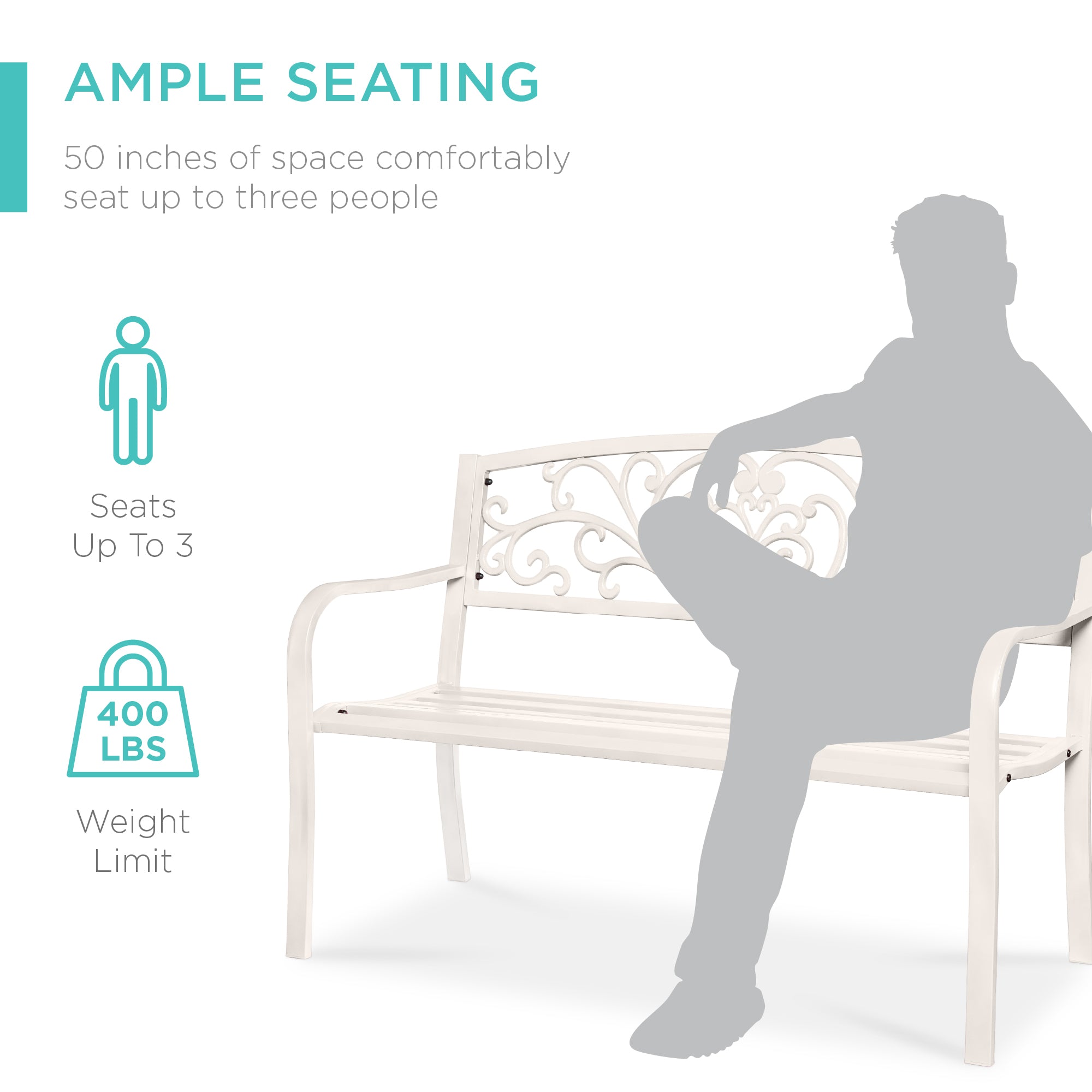 Steel Bench for Outdoor, Patio, Garden w/ Floral Design - 50in