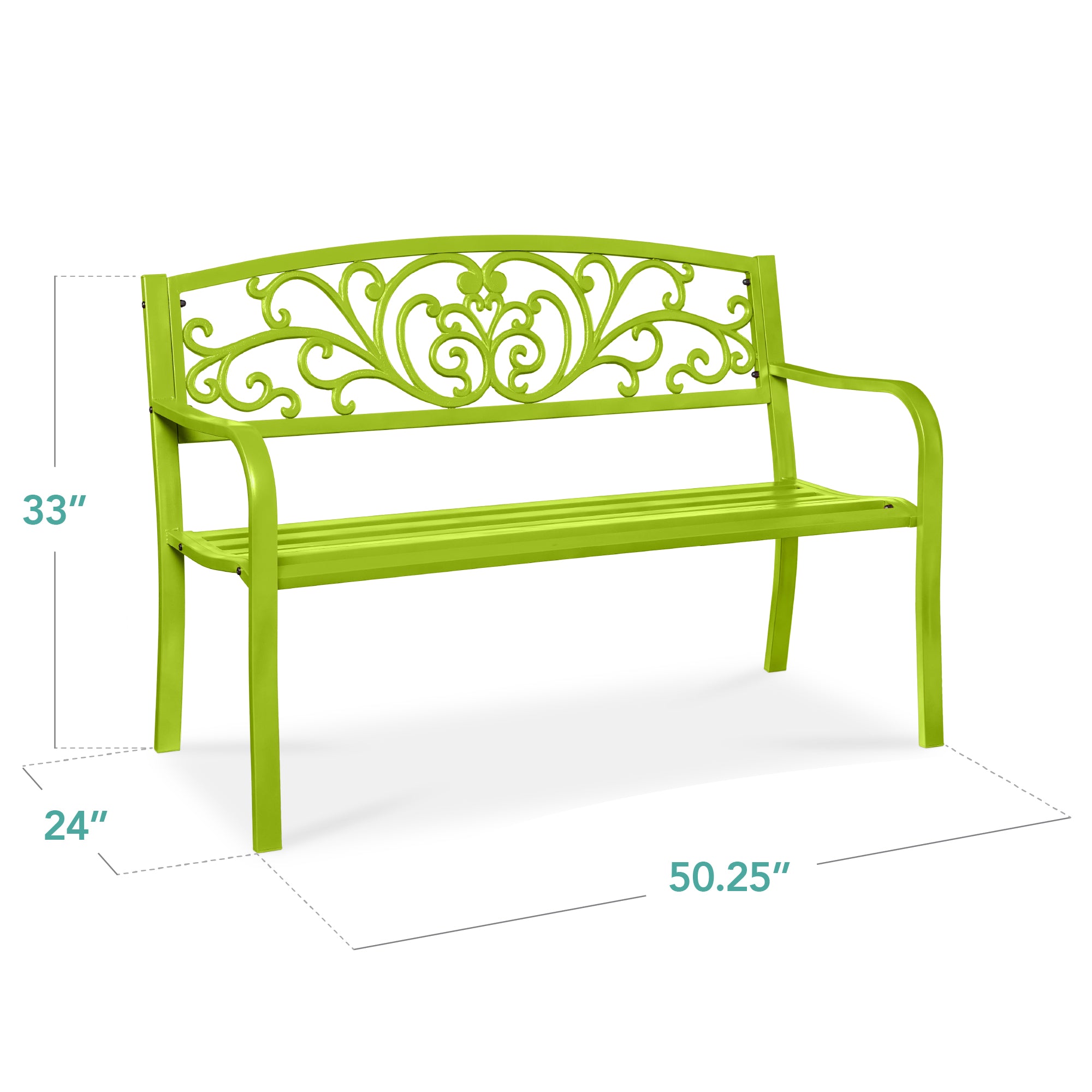 Steel Bench for Outdoor, Patio, Garden w/ Floral Design - 50in