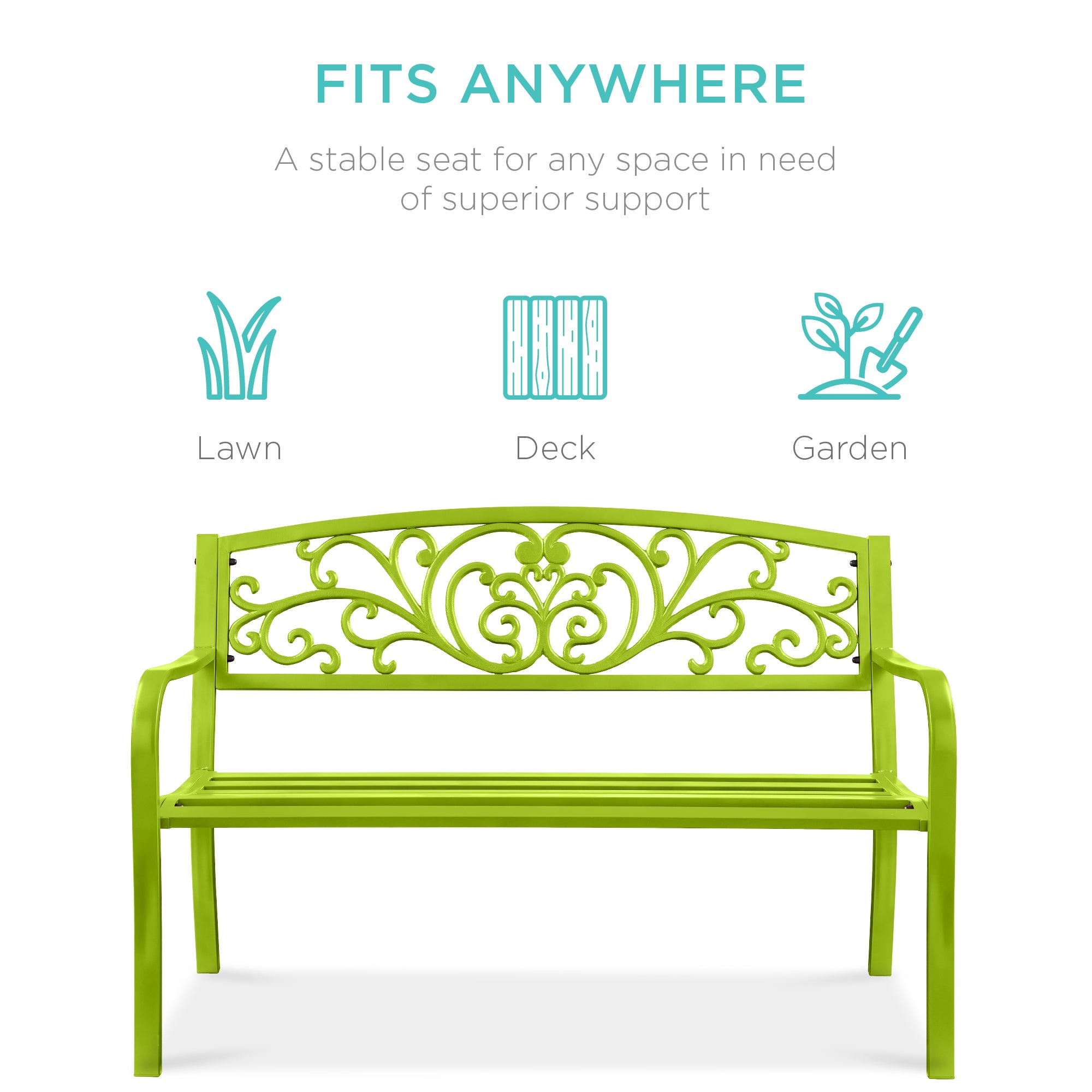 Steel Bench for Outdoor, Patio, Garden w/ Floral Design - 50in