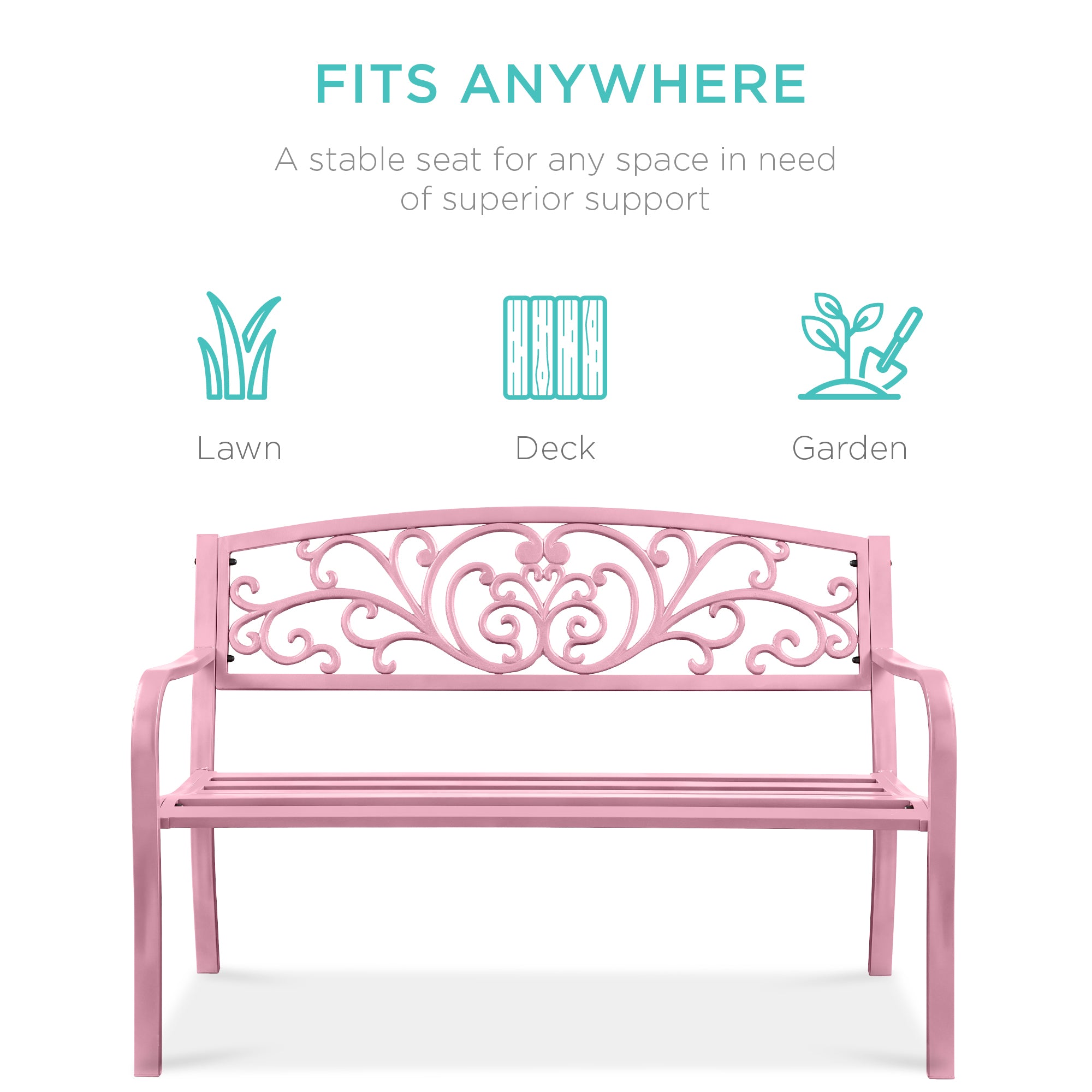 Steel Bench for Outdoor, Patio, Garden w/ Floral Design - 50in