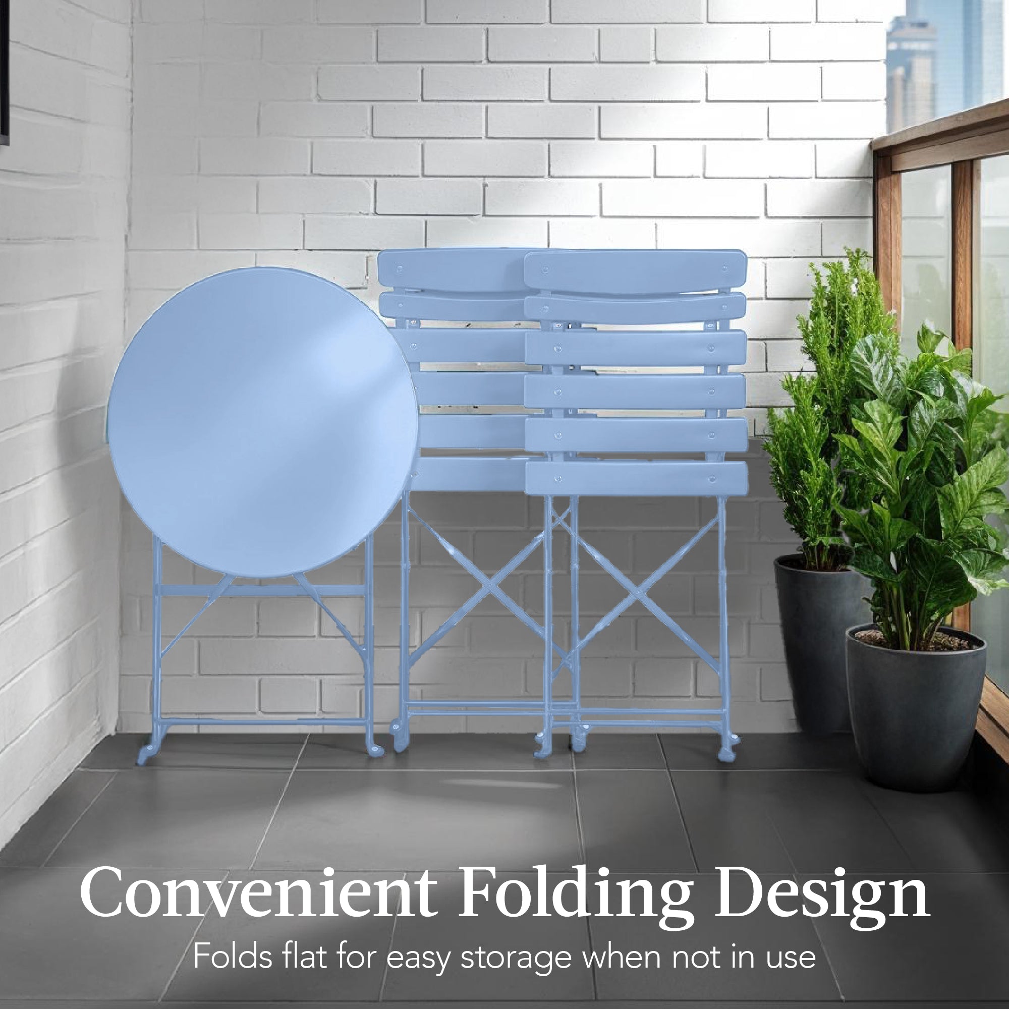 3-Piece Small Folding Patio Bistro Set w/ 2 Chairs