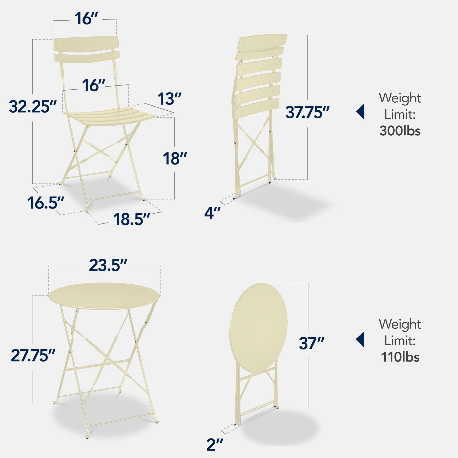 3-Piece Small Folding Patio Bistro Set w/ 2 Chairs