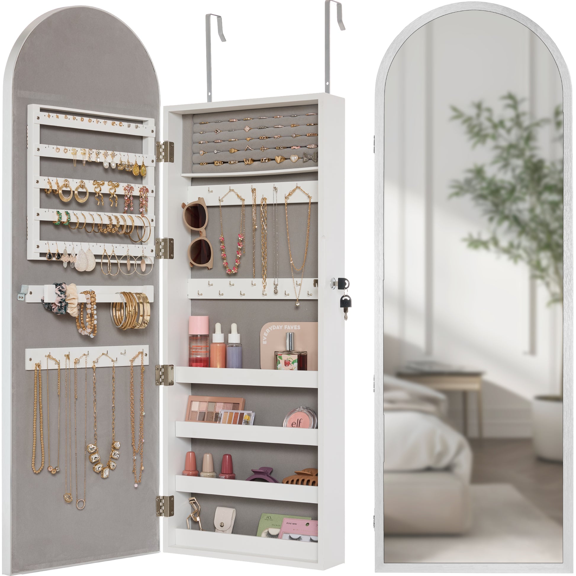 jewelry dresser Sasha Large Box Solid wood Amish Handcrafted Queen Anne Jewelry Armoire Cabinet with felt Bradstone White Jewelry Armoire