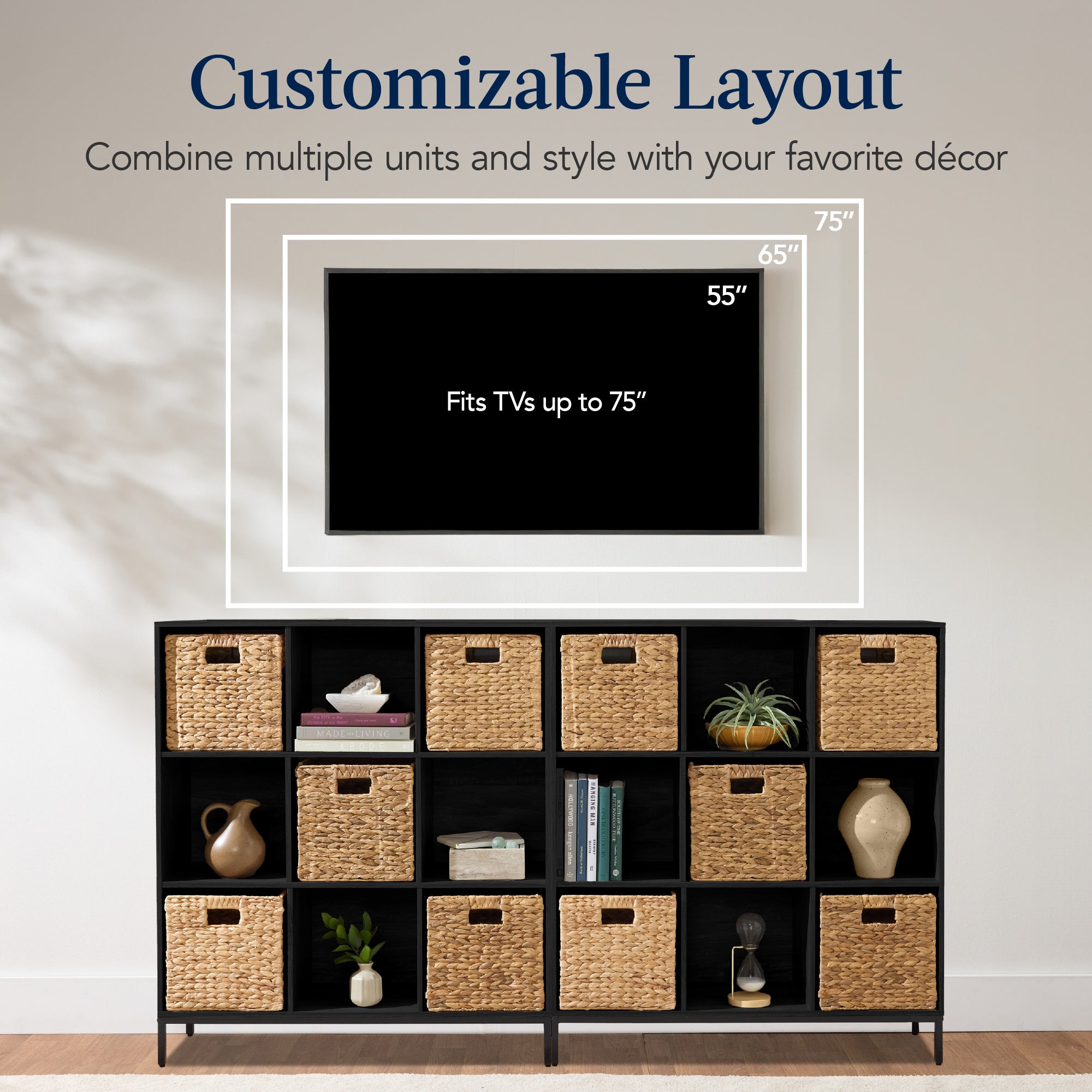 Elevated 9-Cube Storage Organizer, 11in Bookshelf, w/ Metal Legs