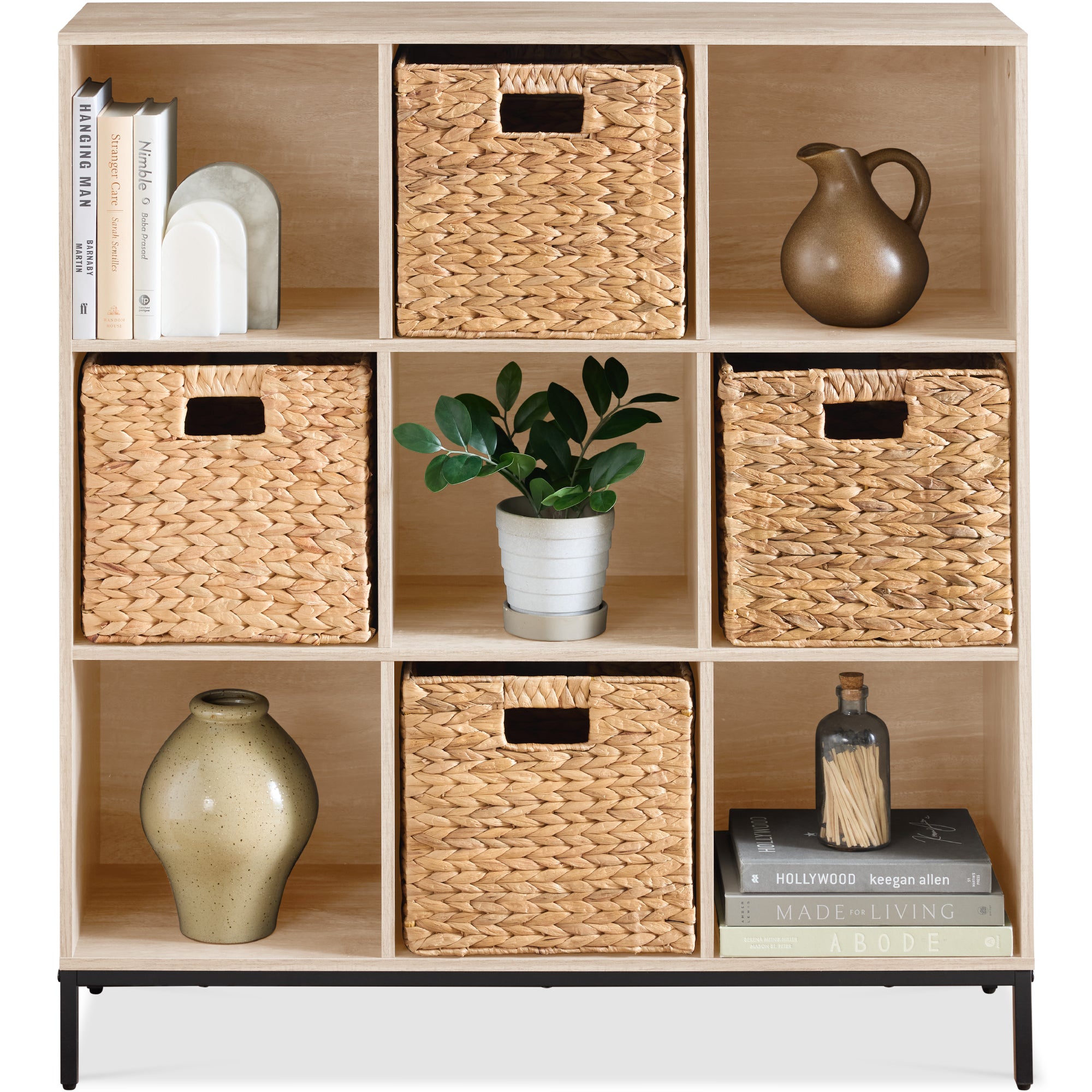 Elevated 9-Cube Storage Organizer, 11in Bookshelf, w/ Metal Legs