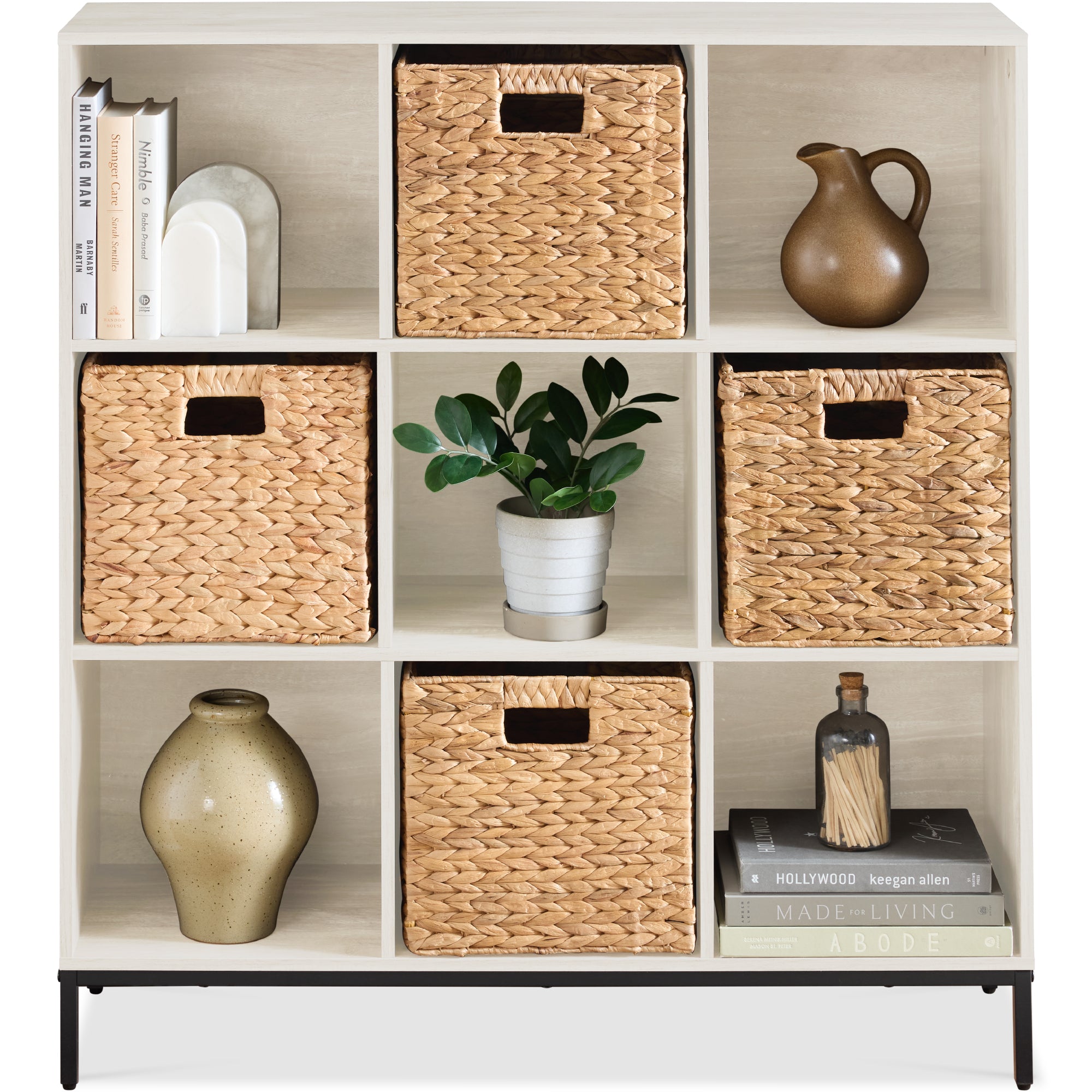 Elevated 9-Cube Storage Organizer, 11in Bookshelf, w/ Metal Legs